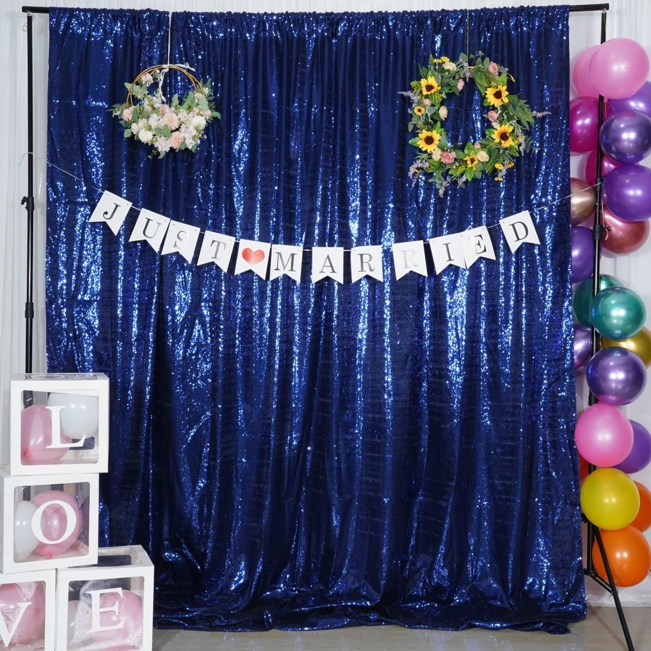 Poise3EHome 8Ft x 8Ft Navy Blue Sequin Backdrop Curtain, Glitter Thick Satin Sequin Background Drapes, Opaque Sparkly Backdrop Curtain, Sequin Backdrop for Xmas Thanksgiving Wedding Party Decor