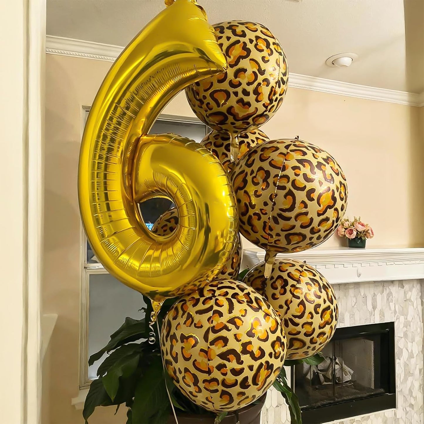 6Pcs Gold Cheetah Print Foil Balloons, 22inch 4D Leopard Theme Balloons, Large Round Ball Animal Foil Balloon for Cheetah Zoo Themed Wild Jungle Birthday Party Backdrop Decorations