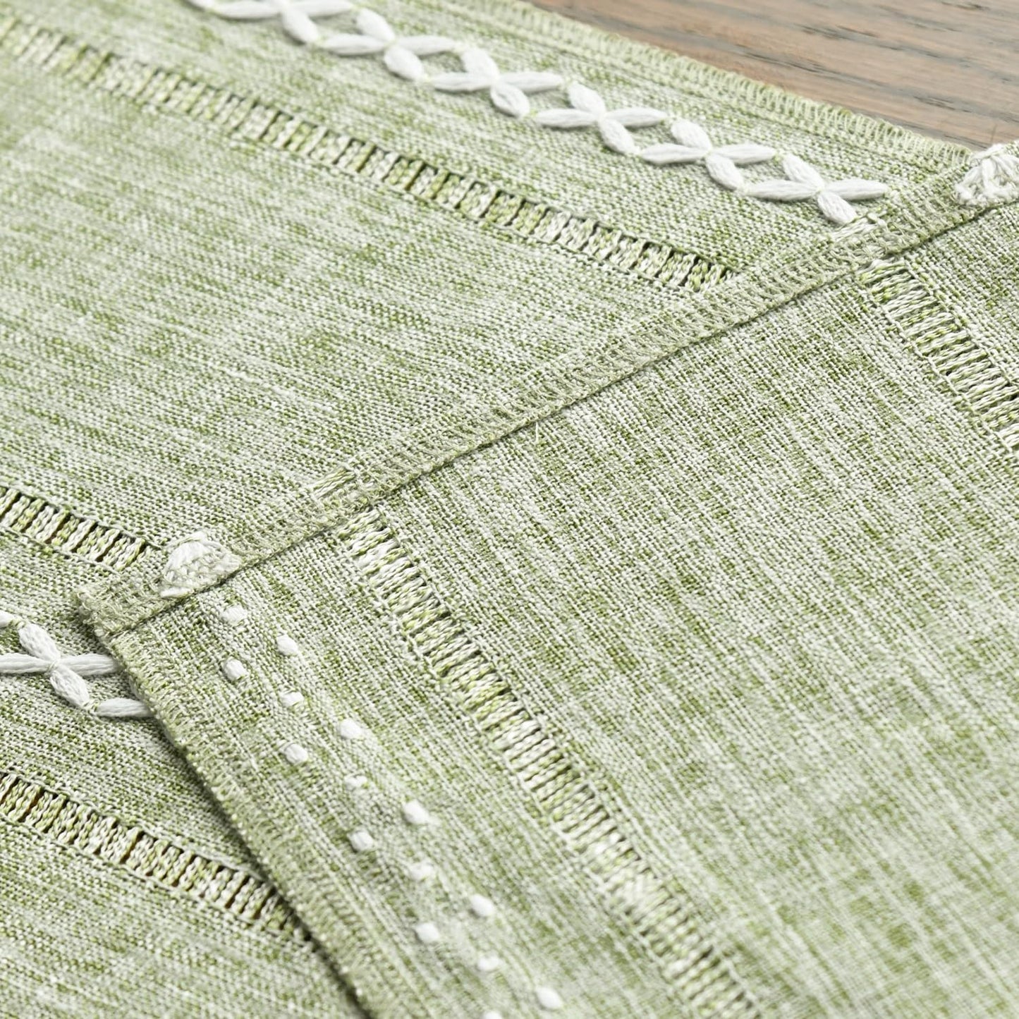 Artoid Mode Sage Green Rustic Cotton Linen Table Runner, Seasonal Embroidered Hollow Kitchen Dining Table Decoration for Home Party Decor 13x90 Inch