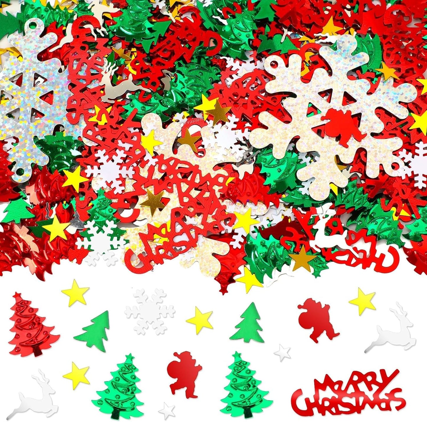 MARFOREVER Christmas Glitter Confetti, Merry Christmas Table Decorations Metallic Foil Confetti Sequins Xmas Snowflake Santa Claus Tree Elk Scatter Sprinkles for Xmas Winter Party Supplies