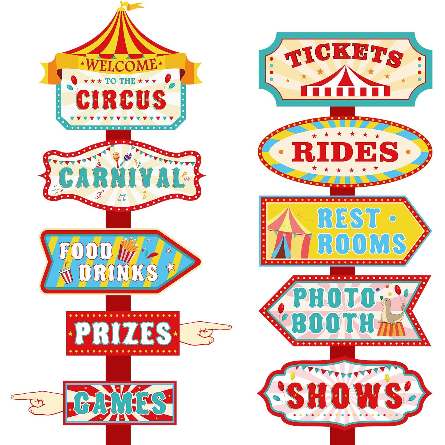 Hooqict 20 Pieces Carnival Decorations Circus Theme Party Directional Signs Carnival Party Signs
