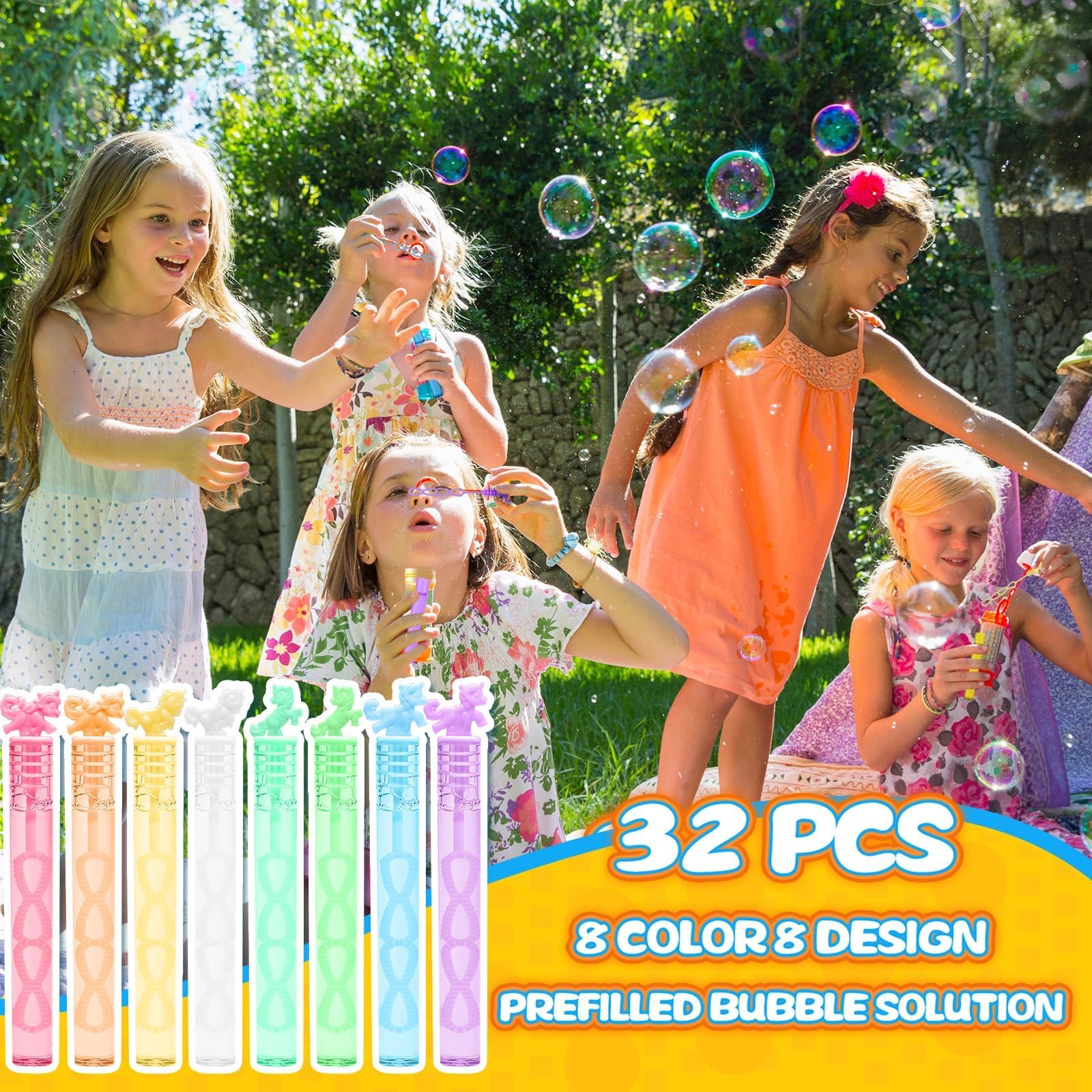 32 Piece Pastel Mini Unicorn Bubble Wand, Party Favors, with Gift Box