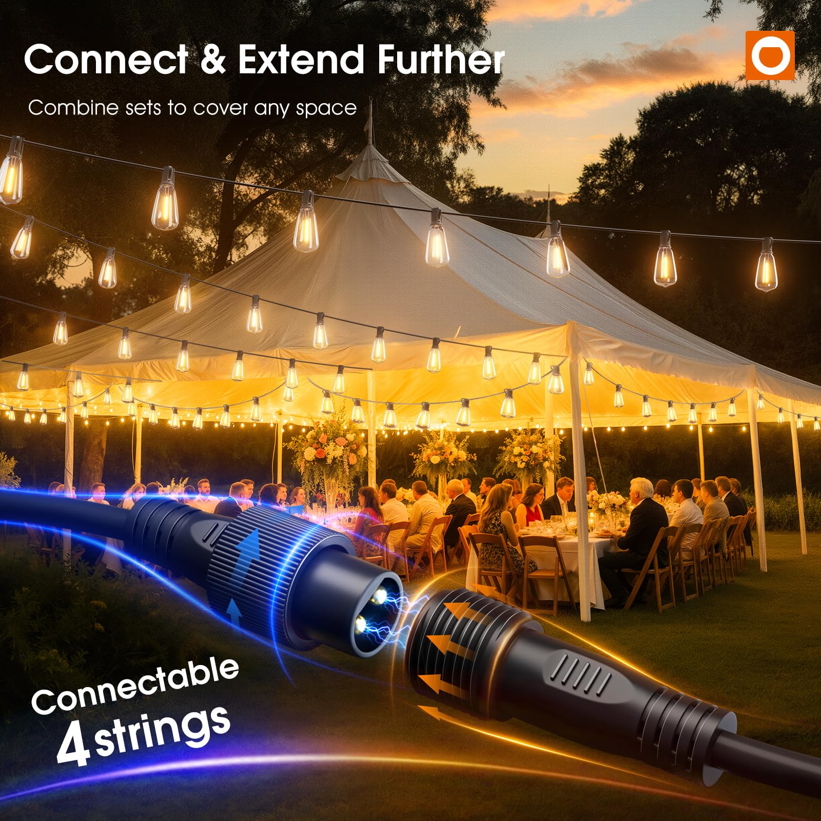 addlon 200(50FT*4) Outdoor String Lights with Remote LED Edison Waterproof
