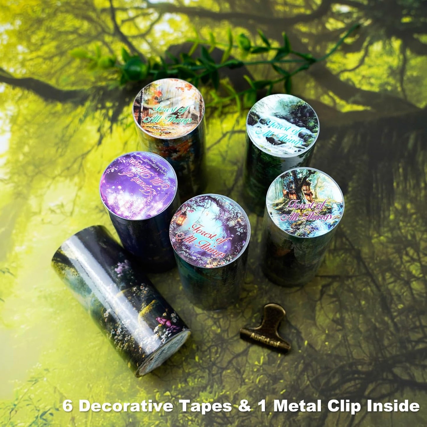 Forest-Themed Seamless Washi Tape Scrapbook Kit ??6 Rolls with Cottage, Waterfall & Fairy Forest Designs for Journaling, DIY Crafts, Gift Wrapping, Card Making and Decoration