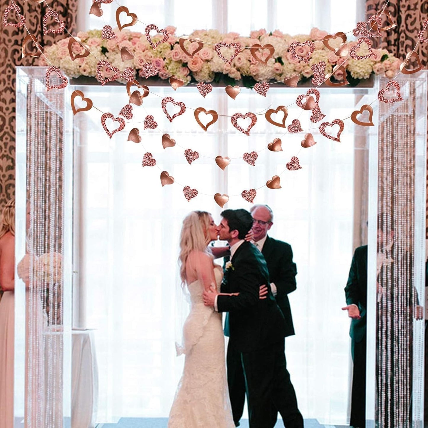 Cheerland Rose Gold Heart Garland Glitter Valentine Day Mothers Day Wedding Engagement Anniversary Bridal Shower Baby Shower Bachelorette Party Decorations Backdrop Banner Hanging Decor