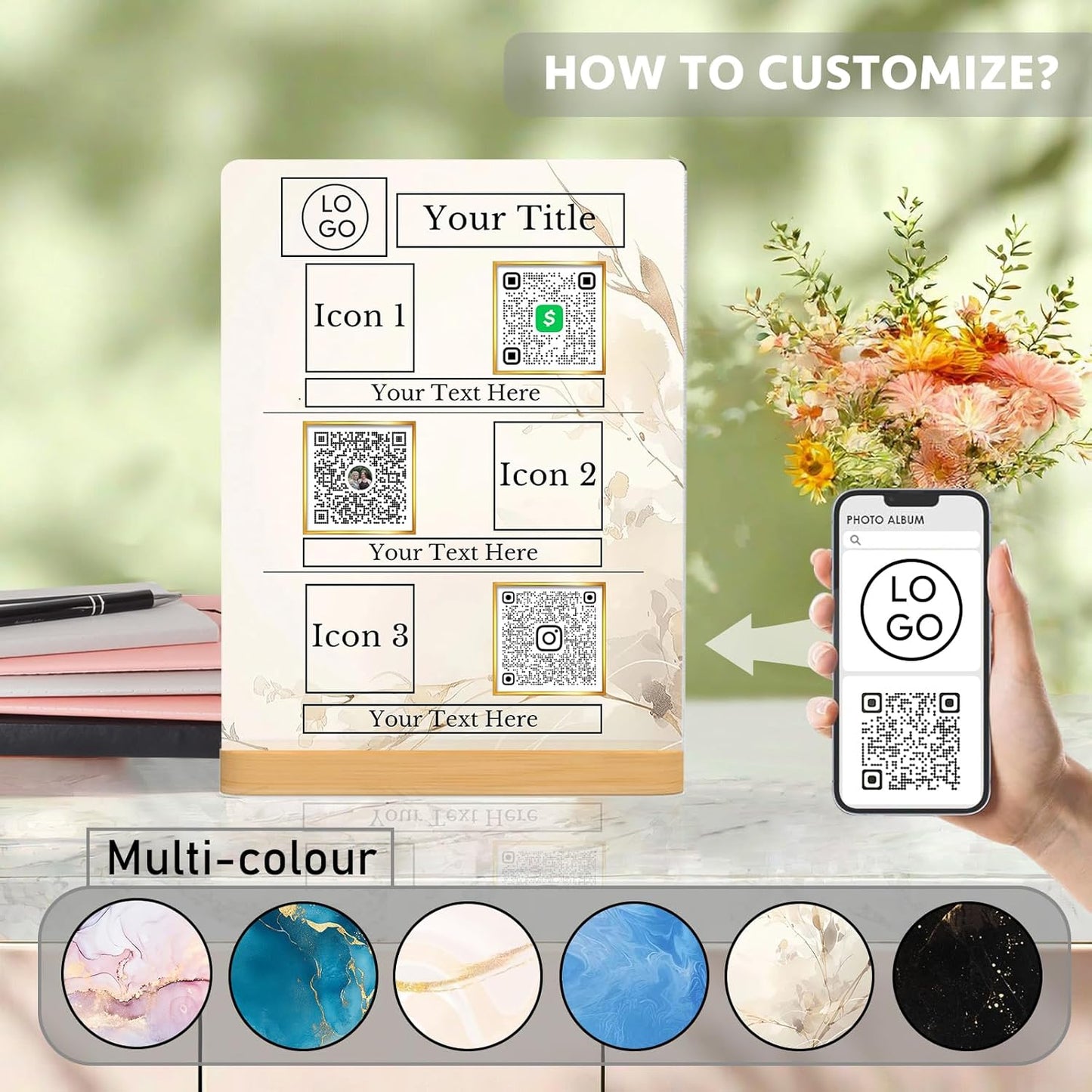 Personalized Custom Metal QR Code Sign Venmo Cashapp Scan to Pay with Stand Instagram Facebook Social Media QR Signs Bar Code QR Plaque Print for Business Salon Beauty Store Restaurant Wifi Sign