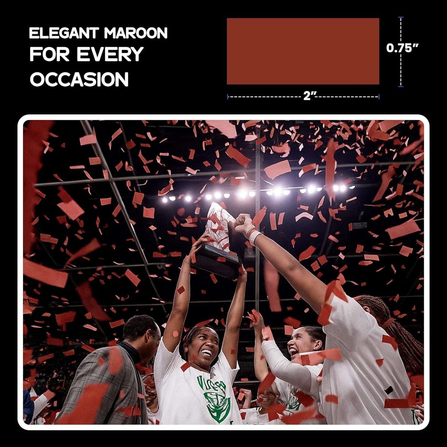 Rectangular Biodegradable Confetti - Maroon Fluttering Tissue Paper Confetti for Cannon and Launcher use - Wedding Confeti, Birthday, Parties and Live Events - 1 lb, 16 oz