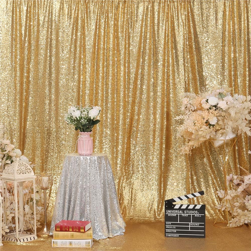 Eternal Beauty Gold Sequin Backdrop, 10x10 Ft Glitter Background Curtains for Shimmer Photography Party Wedding Birthday Back Drop Decor