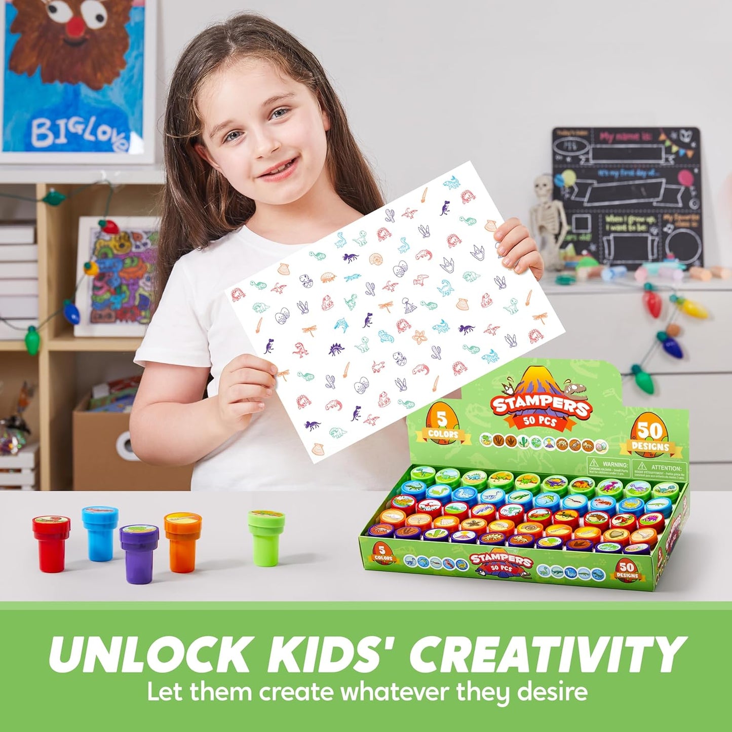 JOYIN 50PCS Dinosaur Stamps for Kids, 50 Different Designs, Fossils, Sea Creatures, Stamps for Dinosaur Party Favors, Easter Egg Stuffers, Halloween, Christmas, Birthday Gifts