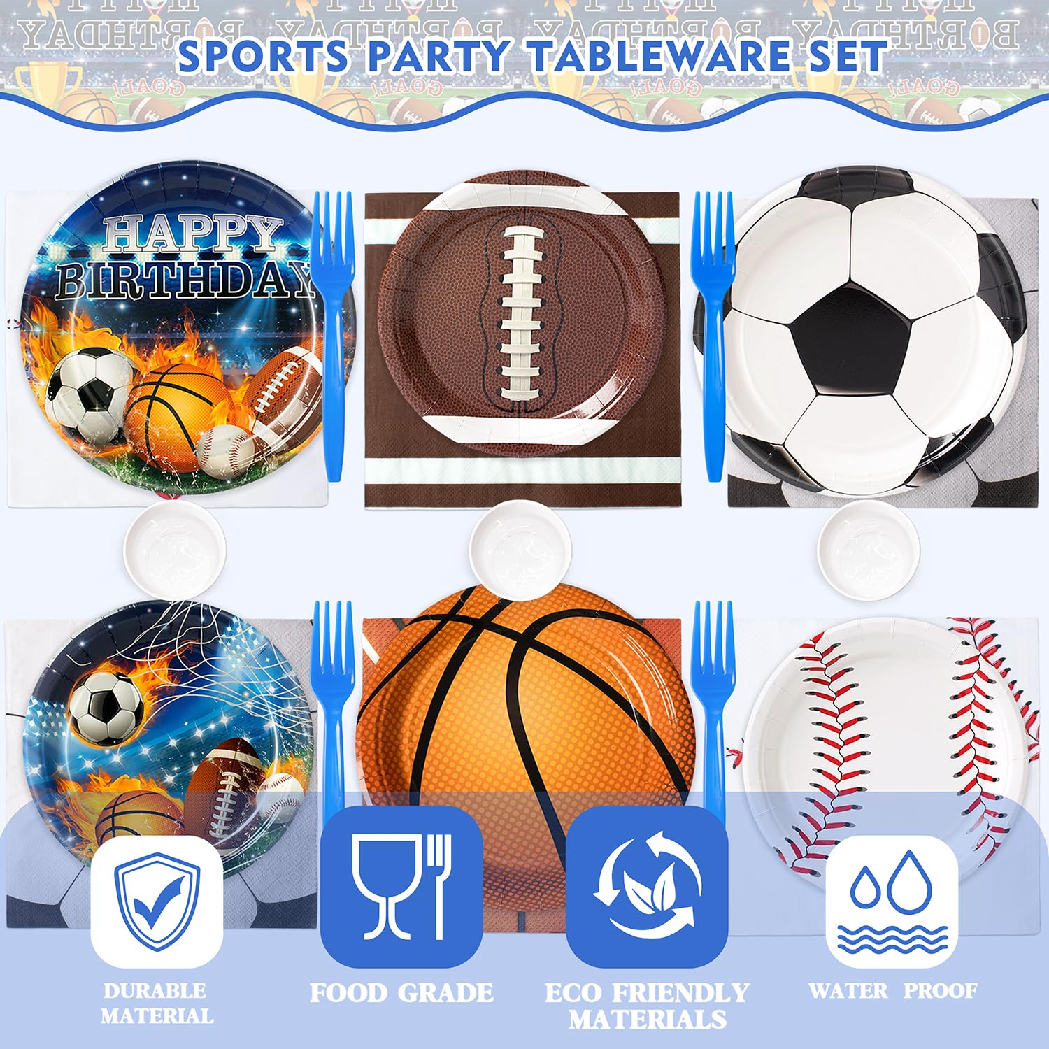 244 Pcs Sports Birthday Party Decorations - Serve 30, All in One Football Basketball Baseball