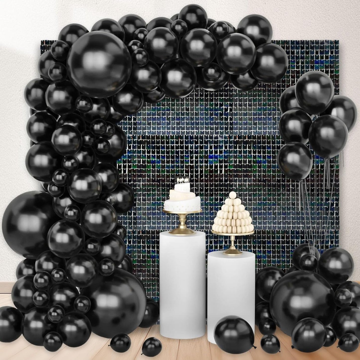 12PCS Black Shimmer Wall Backdrop, Laser Square Sequin Photo Backdrops Panel, Glitter Wall Background for Birthdays, Weddings, Christmas, Engagements, Disco Bachelorette Party Decoration (3FTx4FT)