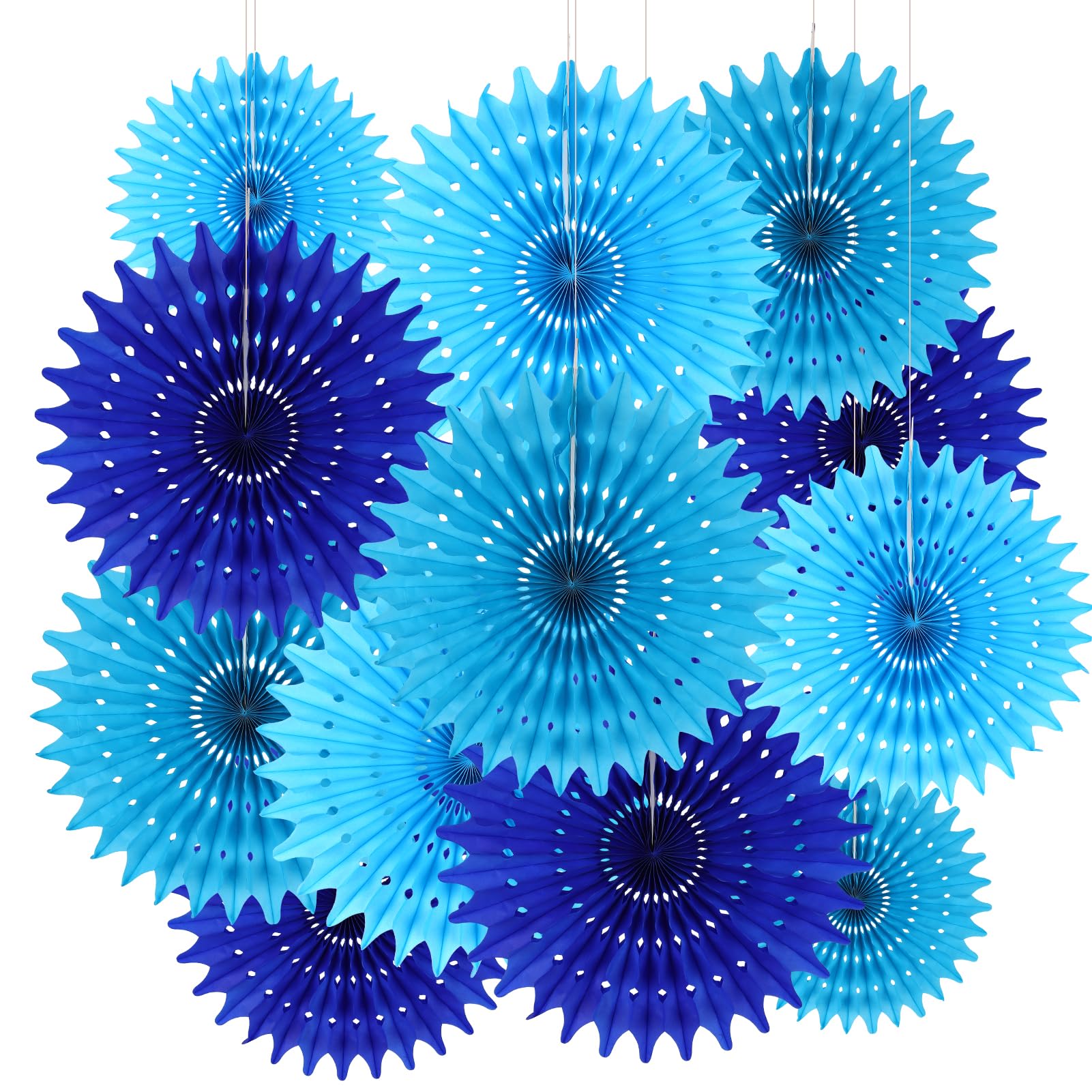 BestoFun 12PCS Paper Fans Blue Party Decorations Tissue Paper Flowers Decorations for Girl Groovy