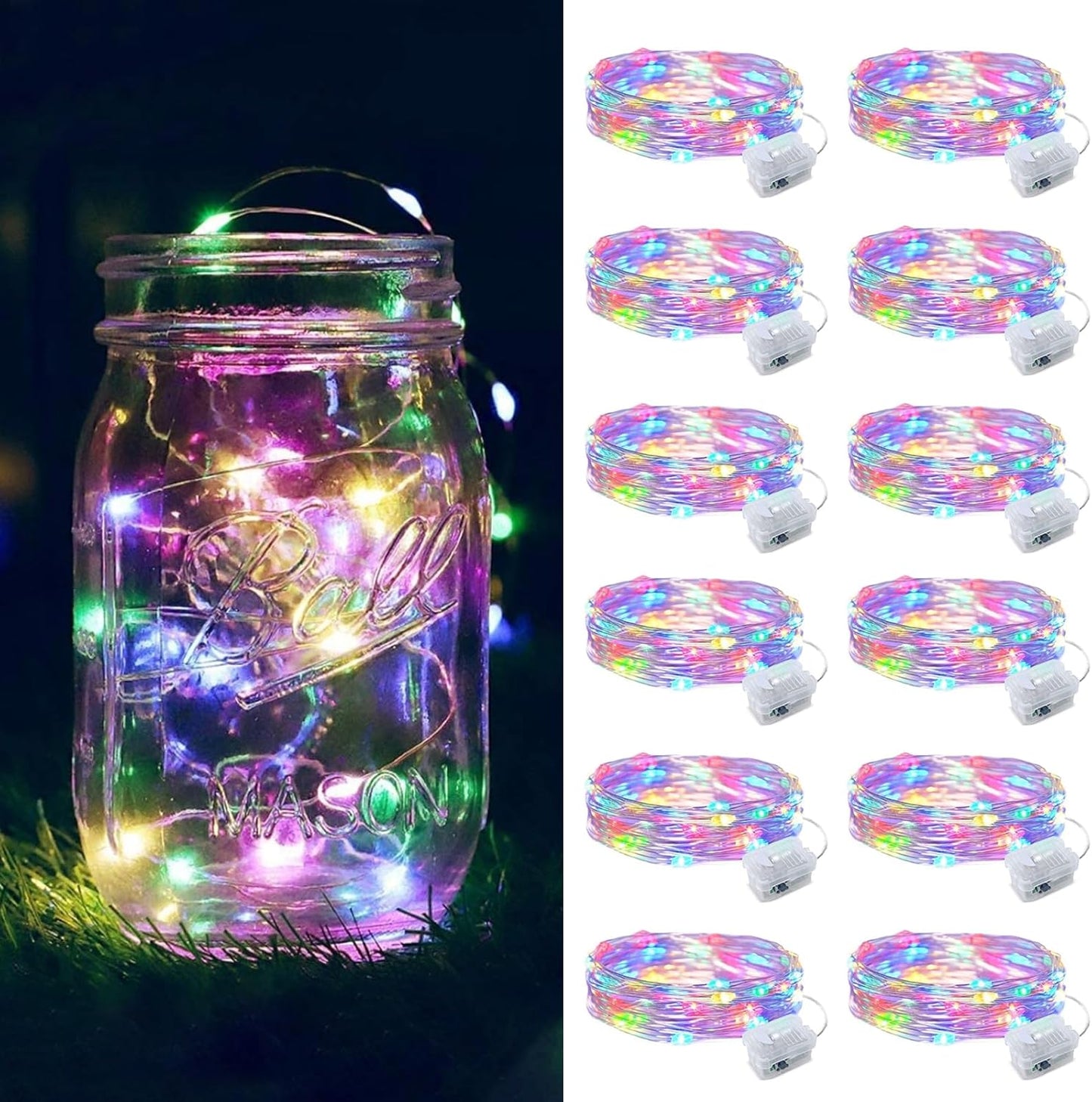ZGWJ 12 Pack Fairy Lights Battery Operated, 7ft 20 Mini LED Fairy String Lights Silver Wire 3 Modes for DIY, Parties, Wedding, Bedroom, Halloween Christmas Decoration Multicolor