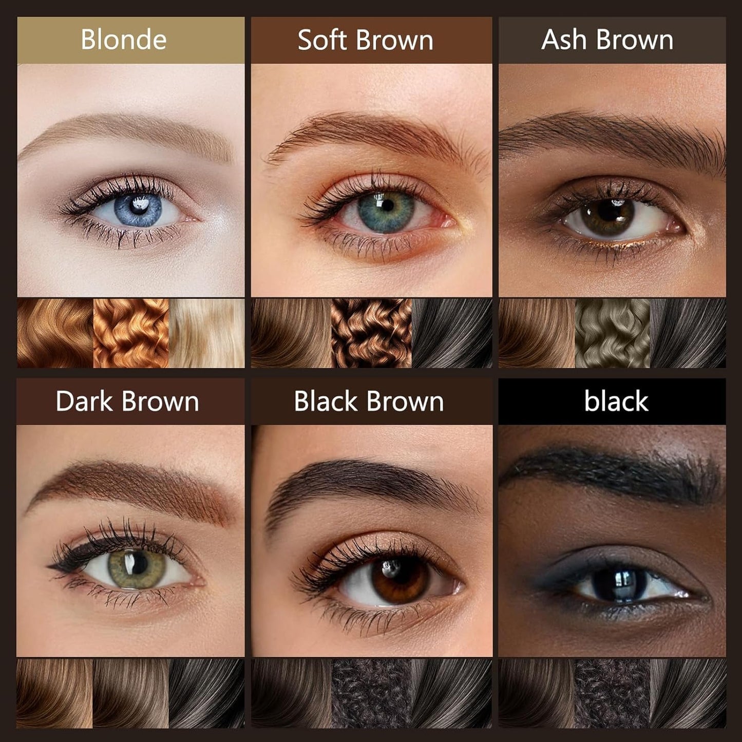 Waterproof Eyebrow Pencil with 4 Tip Microblading Pen and Dual-ended Brush, for Natural-Looking Brows, Long-Lasting, Black Brown