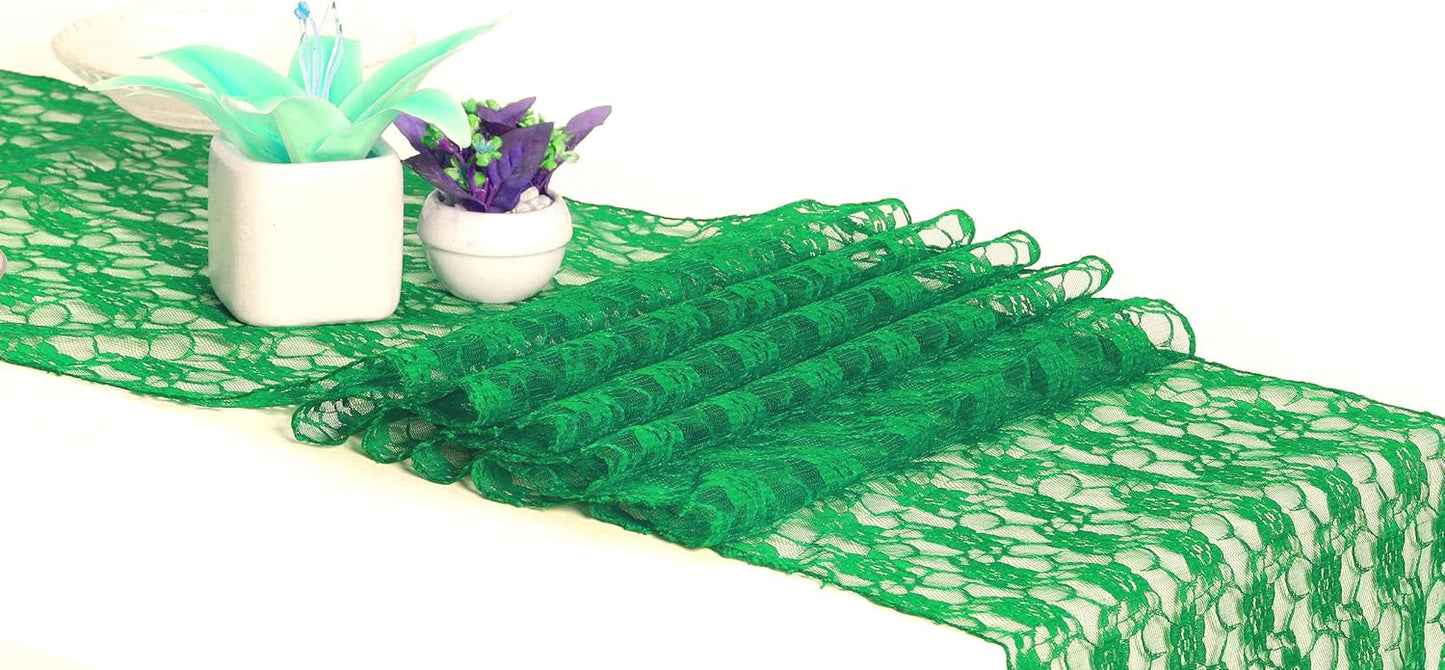 MDS Pack of 12 Wedding 12 x 108 inches Satin Table Runner for Wedding, Decorations for Birthday Parties, Banquets, Graduations, Engagements, Runners fit Rectangle, Round Table- Green