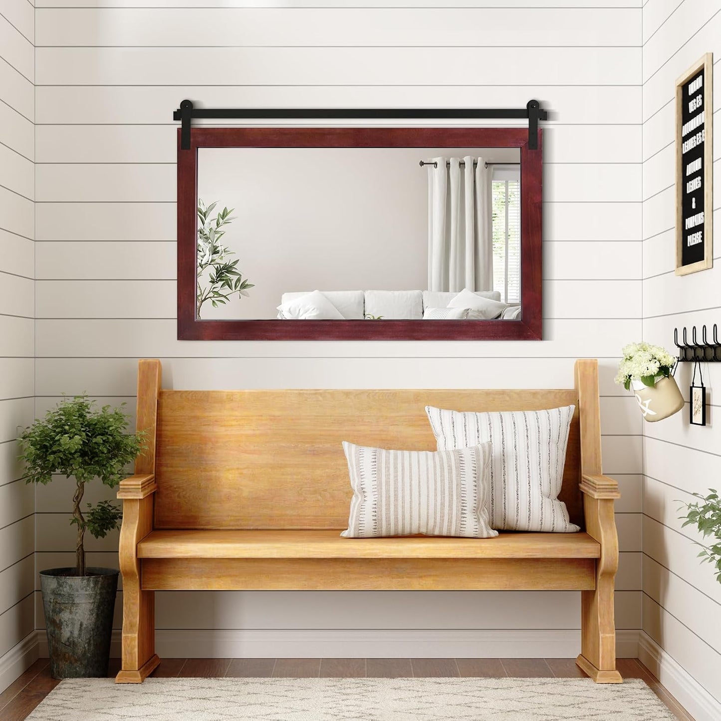 COGOOD Farmhouse Bathroom Mirror - 49 x 30 Large Rectangle Barn Door Mirror for Vanity, Bedroom, Living Room Wall Decor (Espresso)