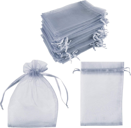 Super Z Outlet 100 Pack 4x6 Inch Mini Sheer Drawstring Organza Transparent Bags Jewelry Sack Pouches for Wedding, Party Decorations, Arts & Crafts Gifts (Silver)