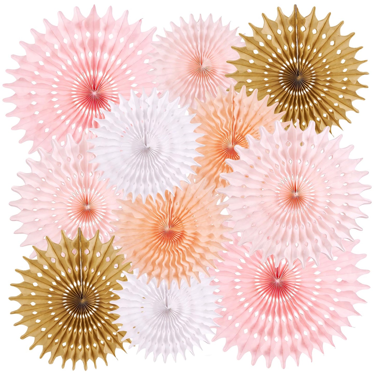 SUNBEAUTY 11Pcs Soft Pink Paper Fans Party Decorations for Wall, Reusable Large Spring Summer