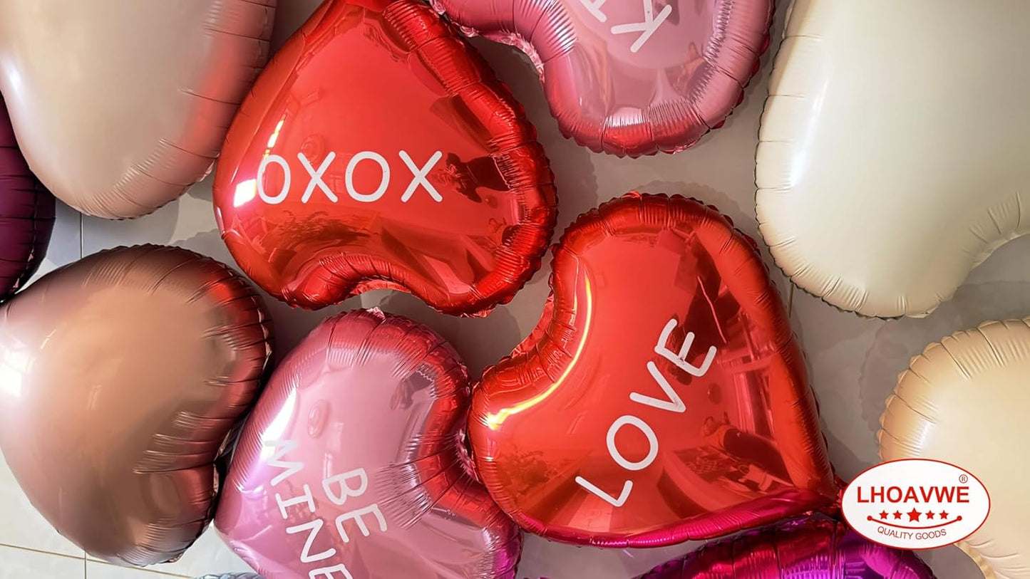 12 Pcs Red Heart Shaped Balloons 18 Inch XOXO | LOVE | SWEET Valentine Balloons for Valentines Day Bridal Shower Wedding Party Decorations (Red,Pink, Hot Pink)