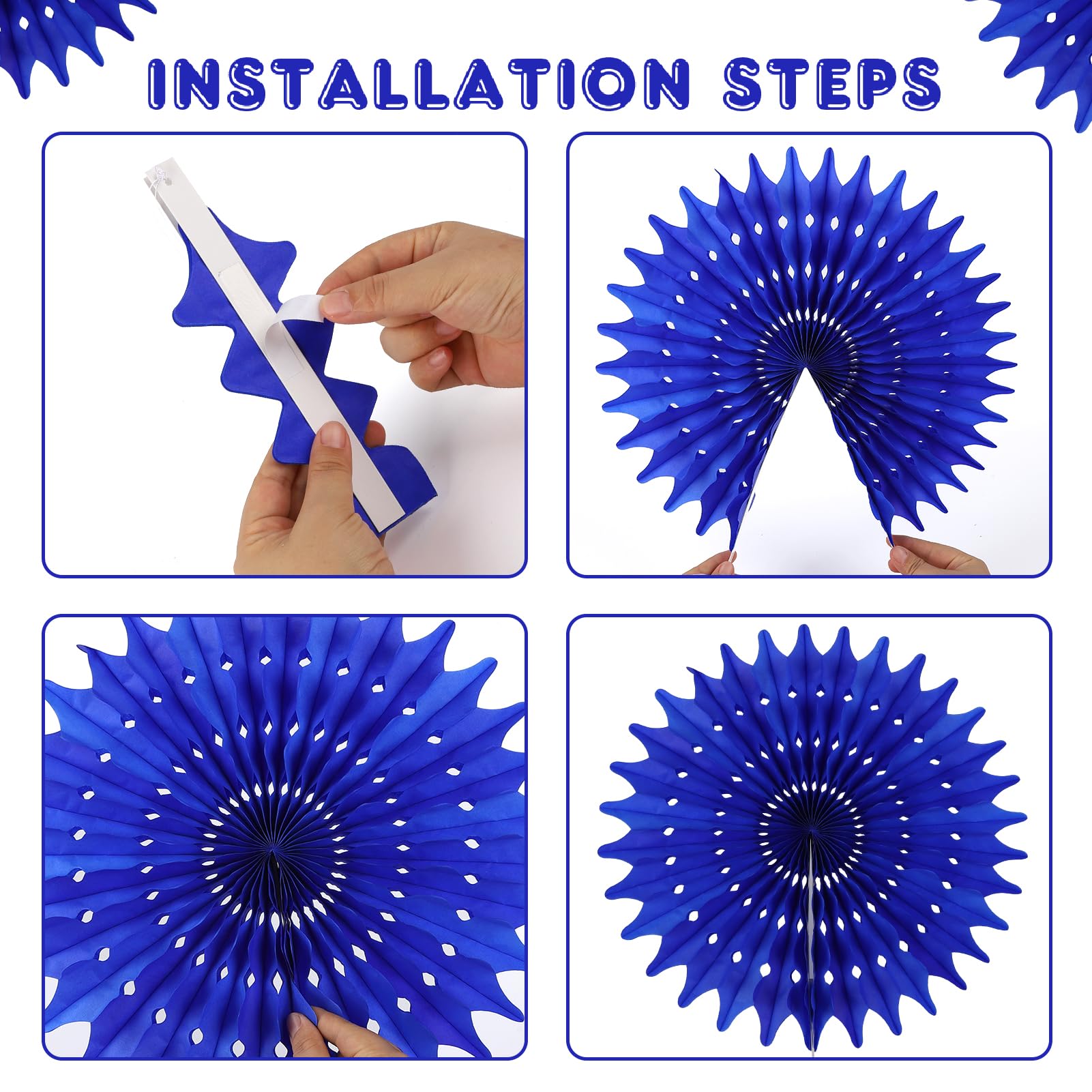 BestoFun 12PCS Paper Fans Blue Party Decorations Tissue Paper Flowers Decorations for Girl Groovy