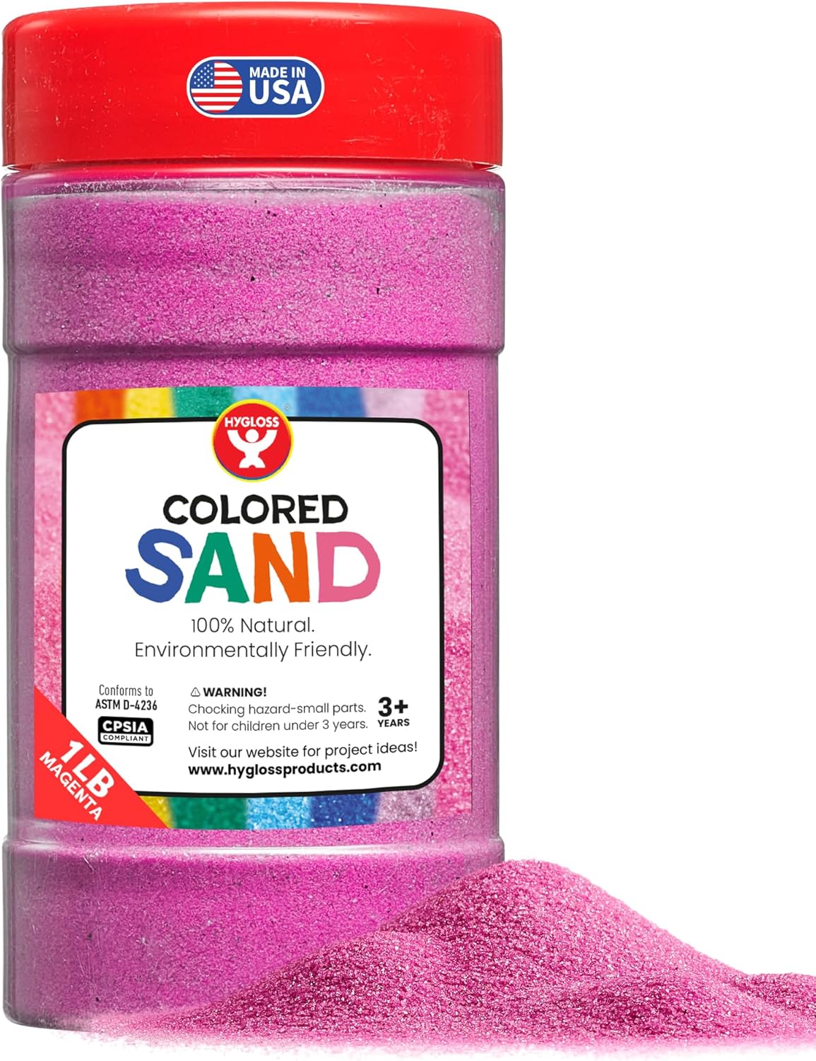 Hygloss Colored Sand for Crafts – 1 lb Bottle, Magenta – Vibrant Colorful Fine Sensory Play Sand Art Kits for Kids – Classroom Activities for Children 3 4 5 6 7 8 9 10 11 12 – Safe for Ages 3+