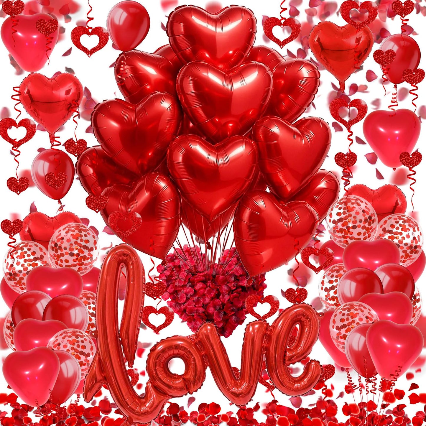 Fecedy Love and Heart-Shaped Aluminum Foil Balloon,Heart-Shaped and Round Latex balloons,Confetti