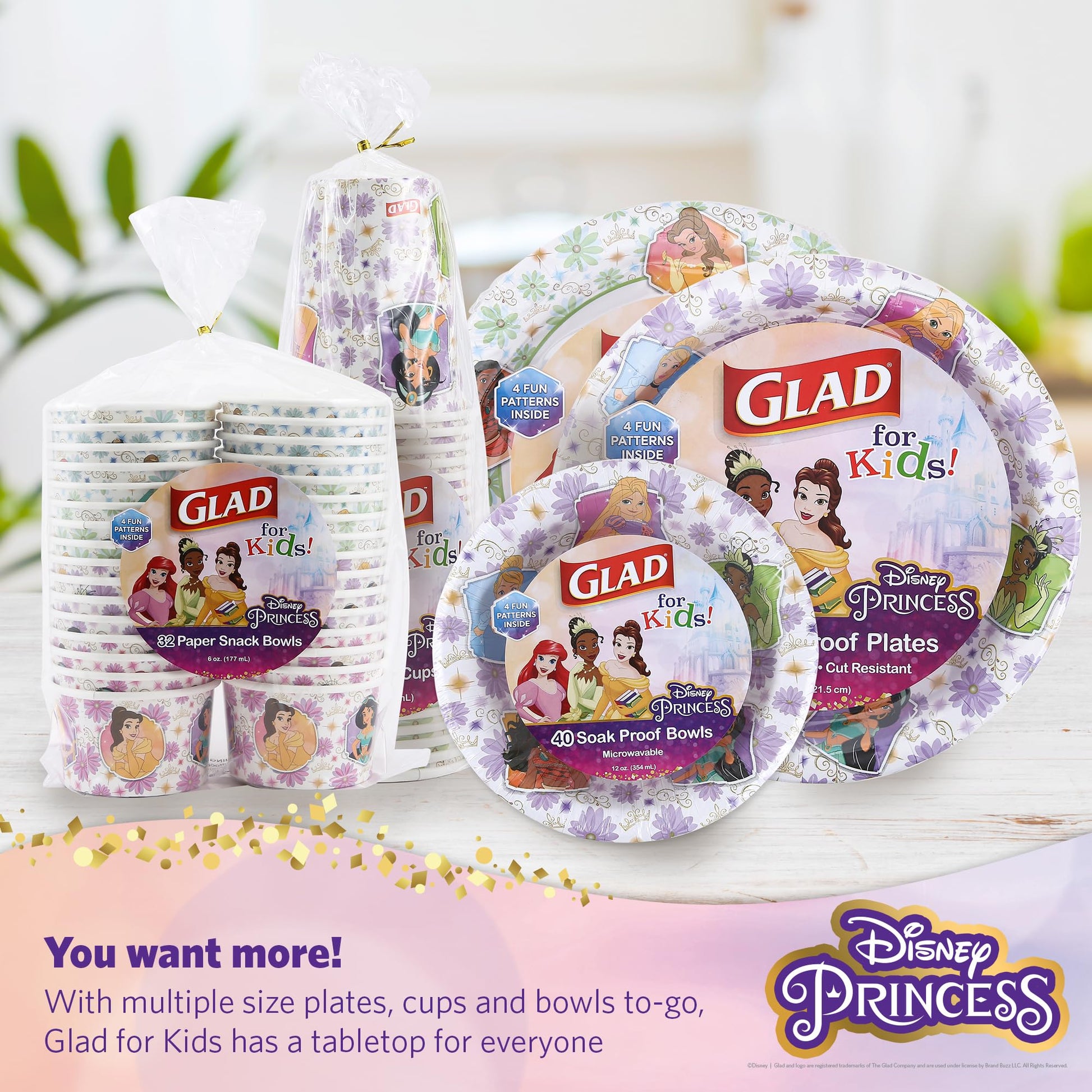 Glad for Kids Disney Princess Disposable Paper Plates, 8.5 in, 40 Count