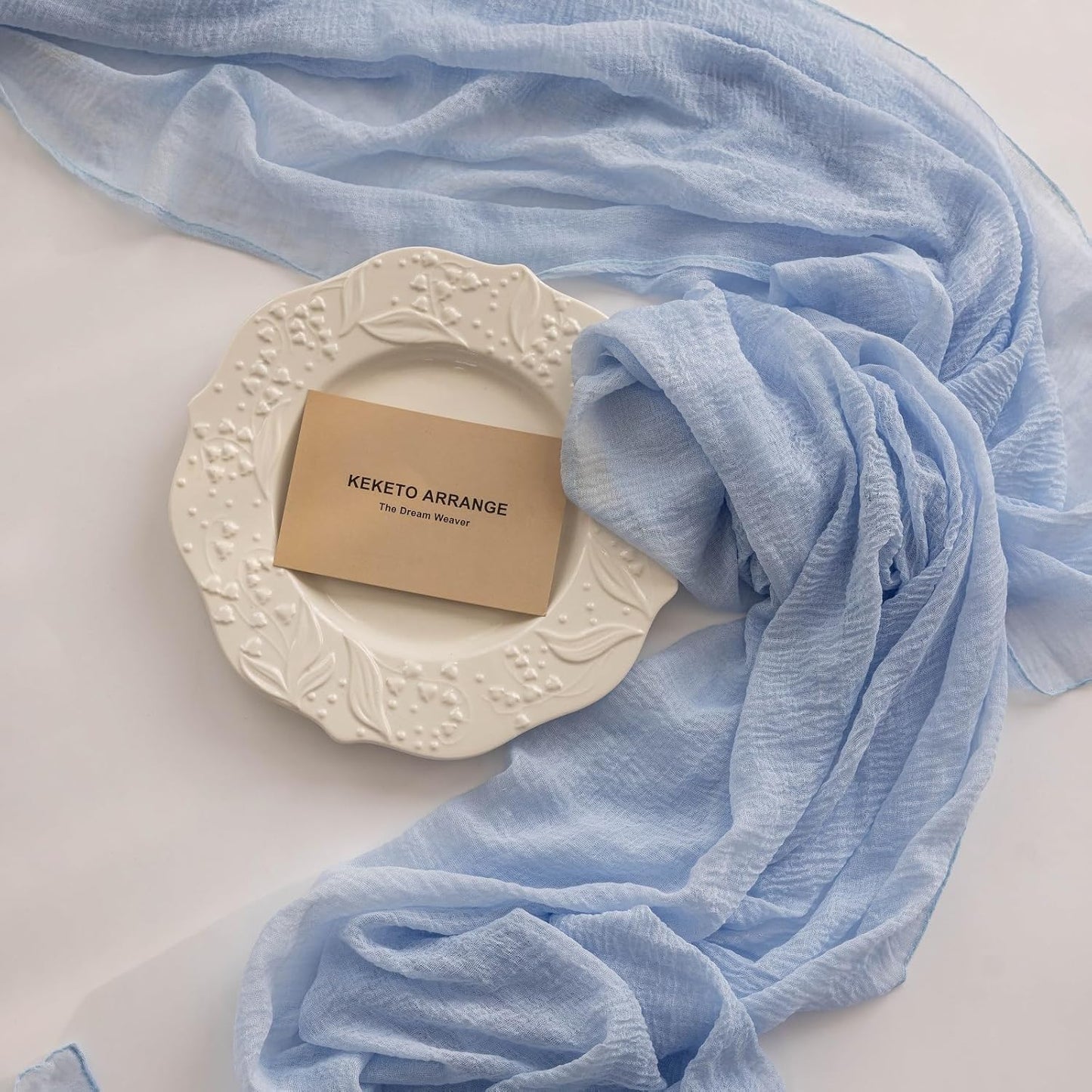 3pcs Light Blue Gauze Rustic Cheesecloth Table Runner 120 Inch 10 FT for Wedding Baby Shower Bridal Shower Birthday Engagement Garden Outdoor Party Long Sheer Boho Decorations