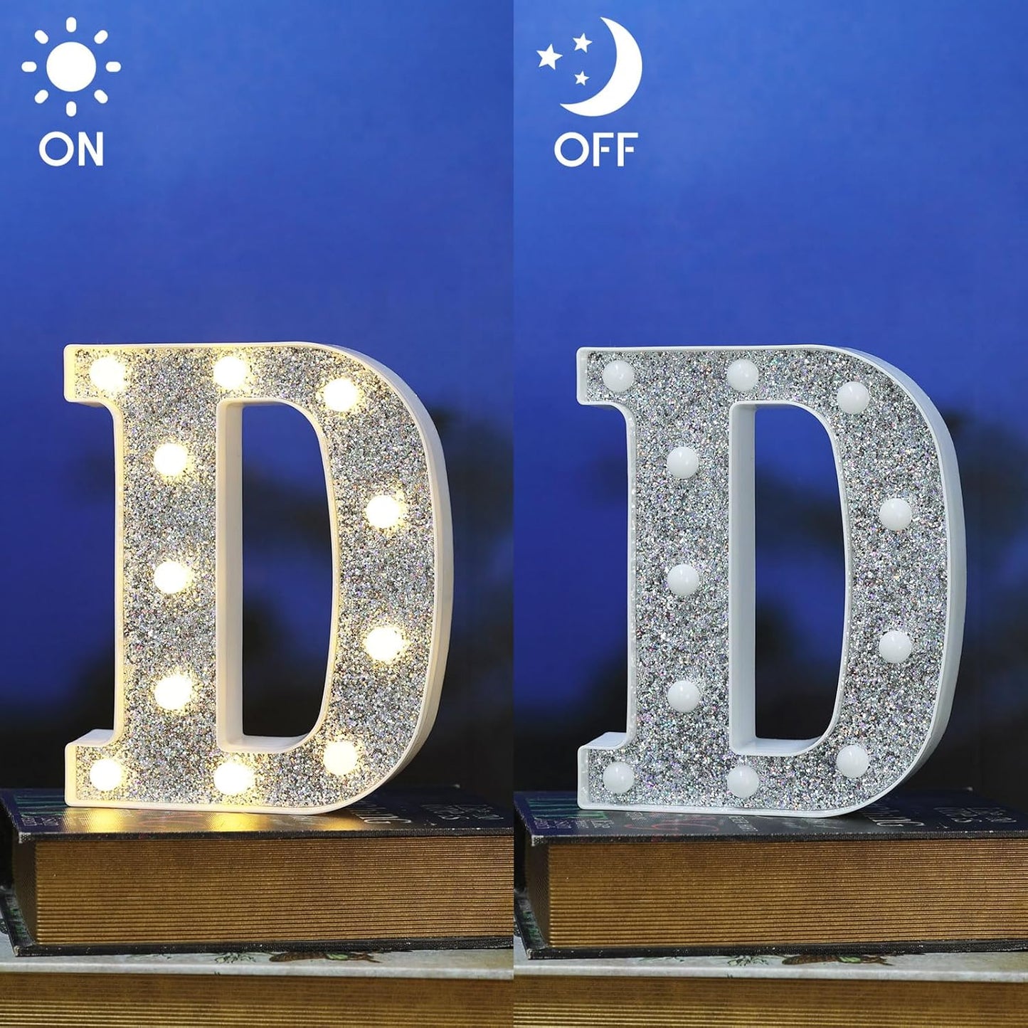 Light Up Letters, Marquee Light for Table Decorations, Glitter Signs for Prom, Events, or Engagement Party Decor, Featuring Alphabet & Number Lighted Letters, Letter D