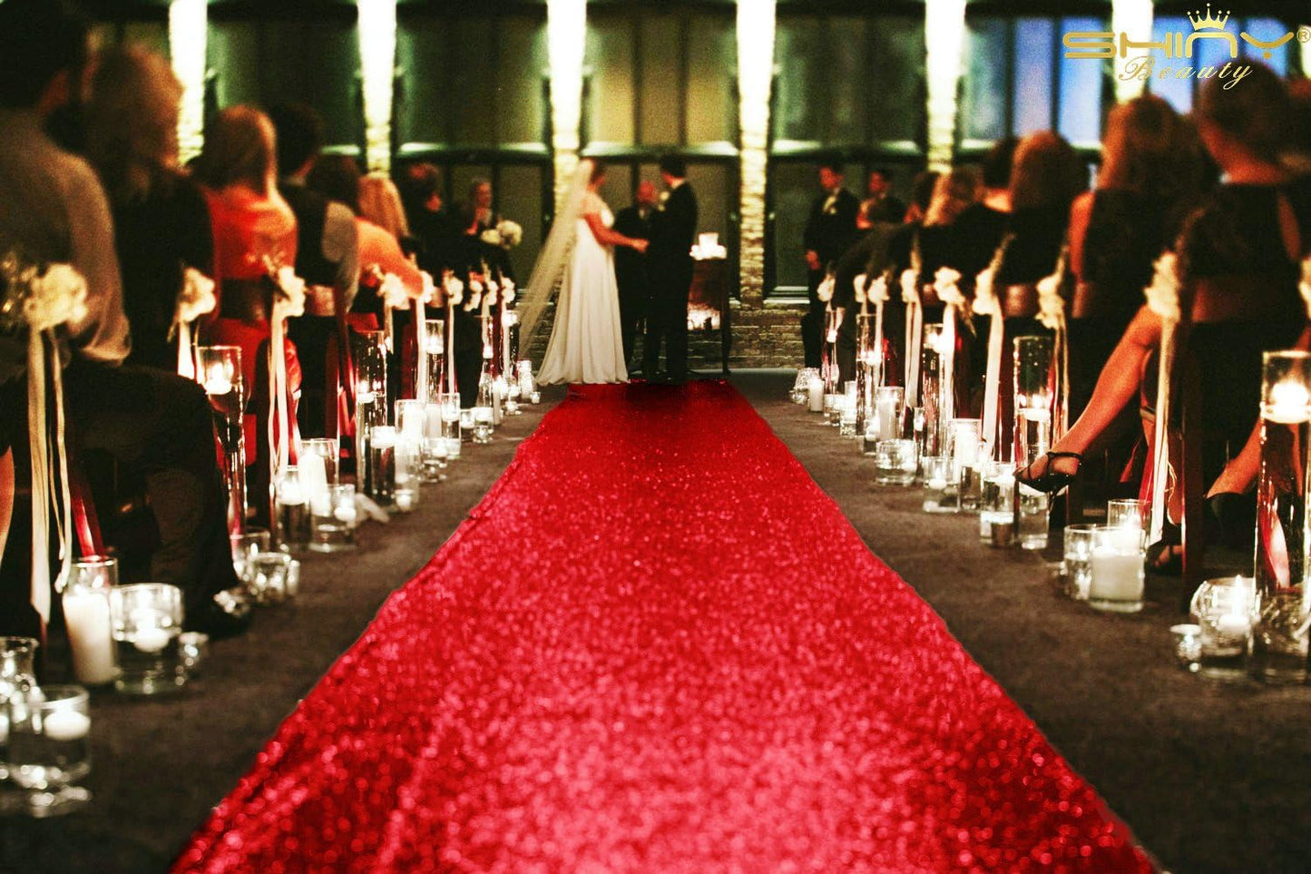 ShinyBeauty Aisle Runners for Wedding-3ftx15ft-Red Sequin Aisle Runners Fabric Wedding Aisle Runner Floor Runner Rug for Wedding Decor Supplies (3FTx15FT, Red)