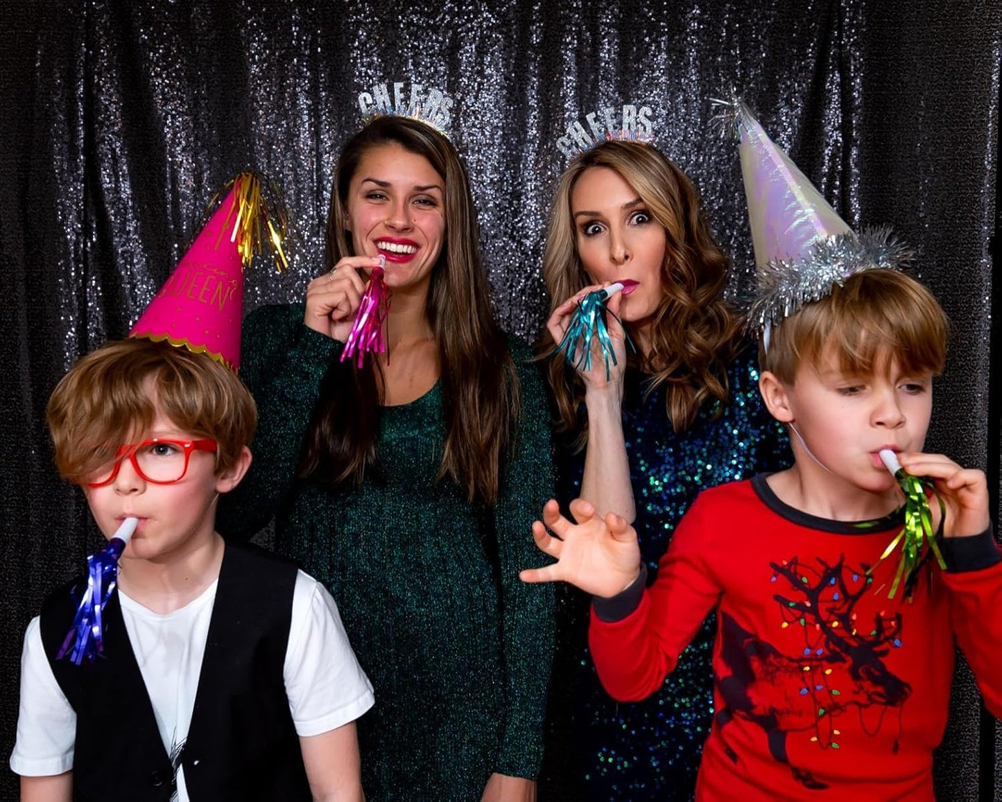 ShinyBeauty 2Pcs 5FTx10FT Black Sequin Backdrop Curtain | Glitter Wedding & Photography Background | Elegant Shimmer Curtains for Events & Parties