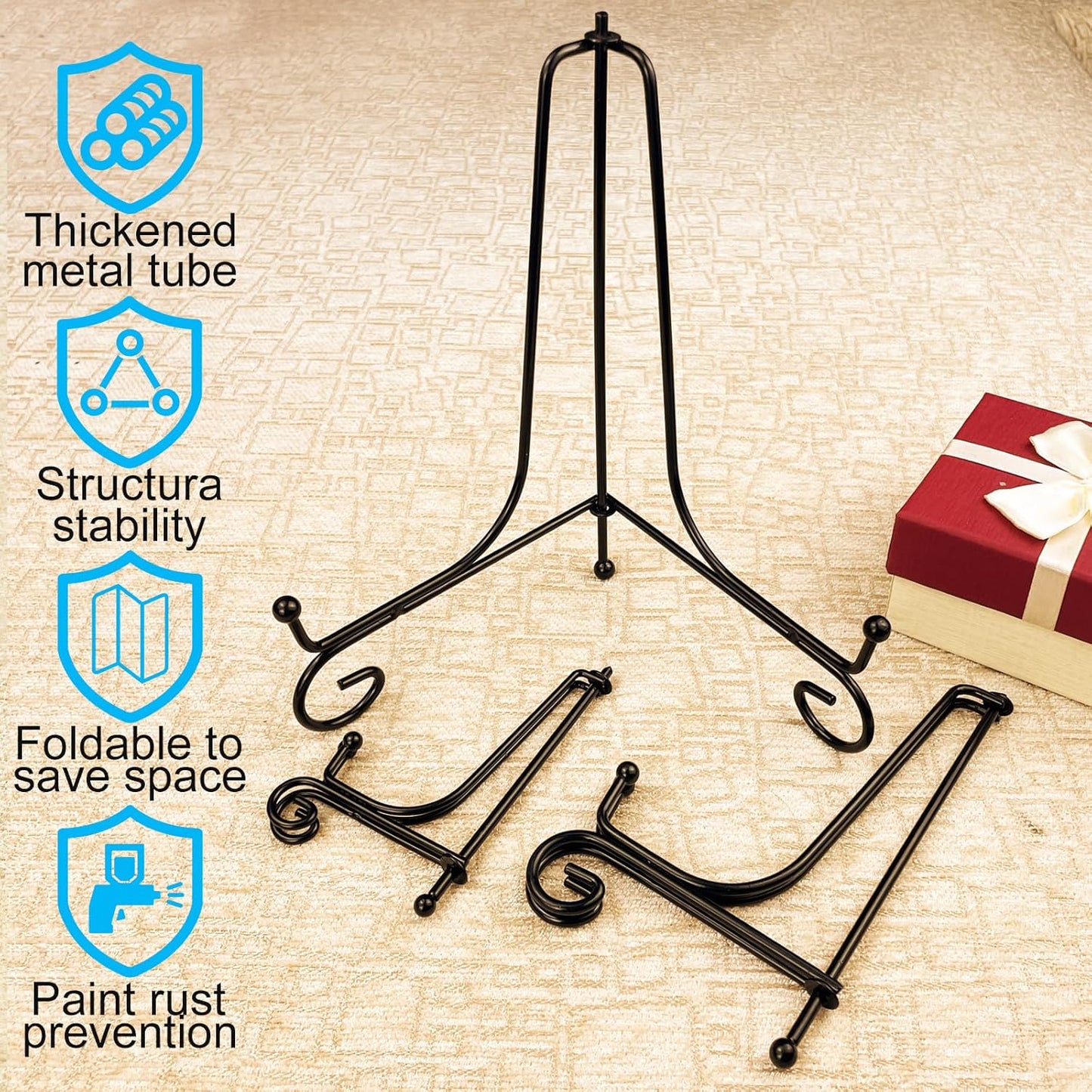 6PCS 3 Size Black Iron Plate Stands for Display - 4, 6, 8 Inch Decorative Metal Plate Holders - Mini Easel, Frame, Book, Card, Plaque, Bowl, Picture Display Stands