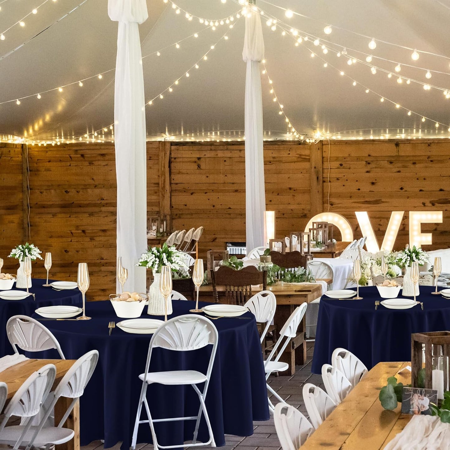 Fitable 8 Pack Round Tablecloths: Stain Resistant Wrinkle Free Circle Table Clothes, Washable Reusable Polyester Table Covers for Wedding Party Birthday Banquet Reception(Navy, 84 Inch)