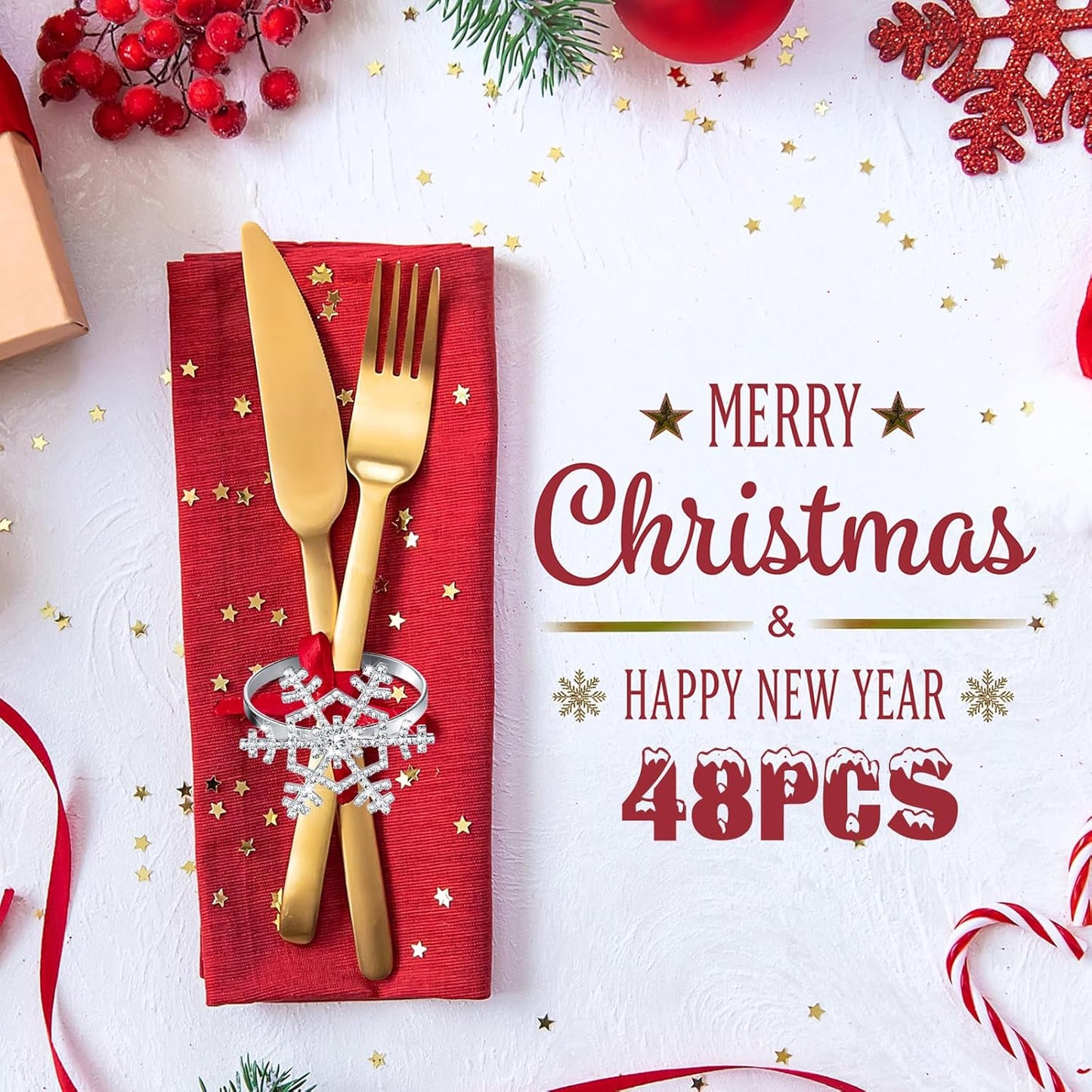 Patelai 12 Pieces Snowflake Napkin Rings Thanksgiving Christmas Napkin Holders Exquisite Household Rhinestone Napkin Rings Set for Christmas Wedding Dinner Party Table Decoration (Silver)