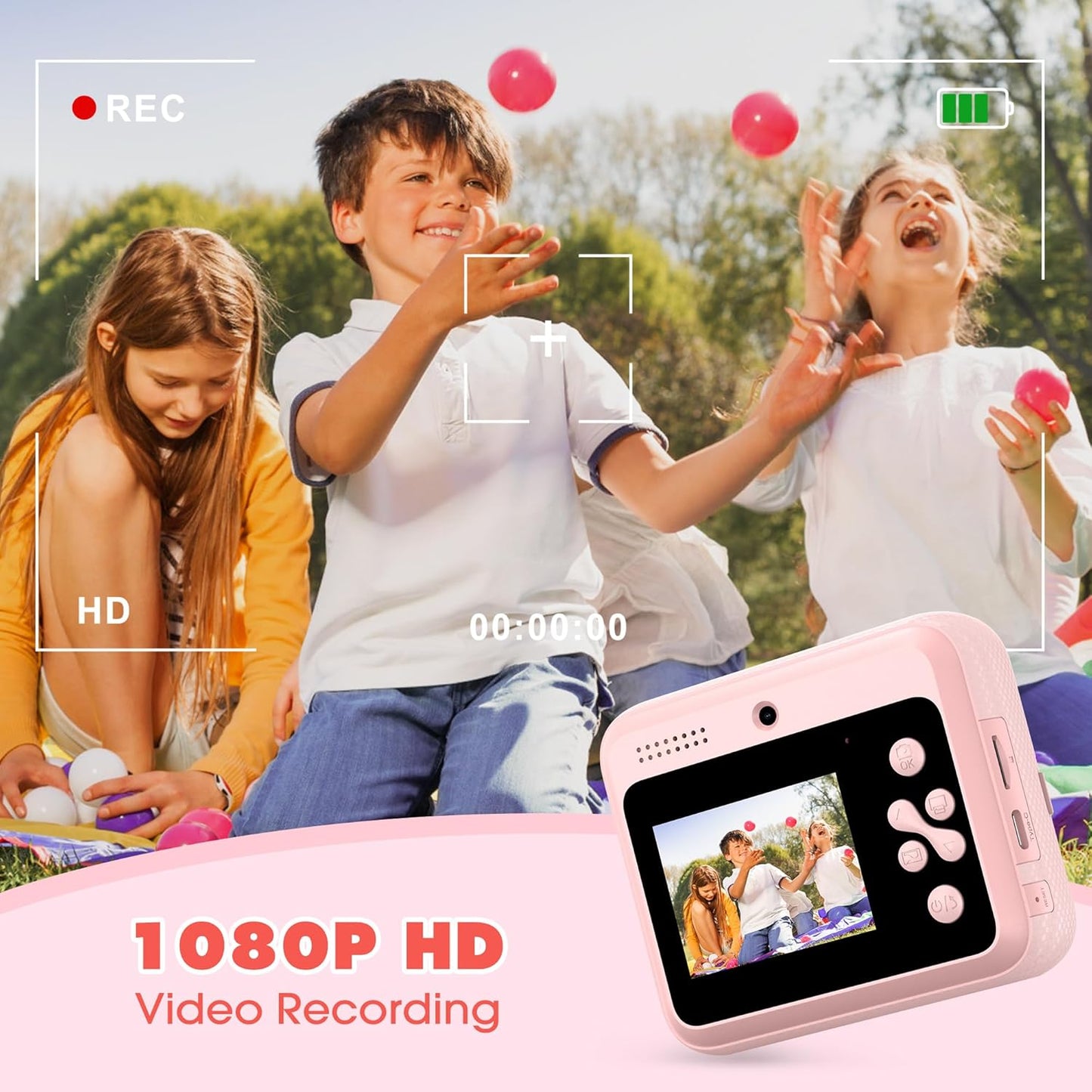 Kids Camera Instant Photo Printing,HD Digital Video dual Cameras for Toddler,Kids Digital Camera That Print Photos Christmas Birthday Gifts for Boys and Girls with 32GB SD & 3 Rolls Print Paper (Pink)