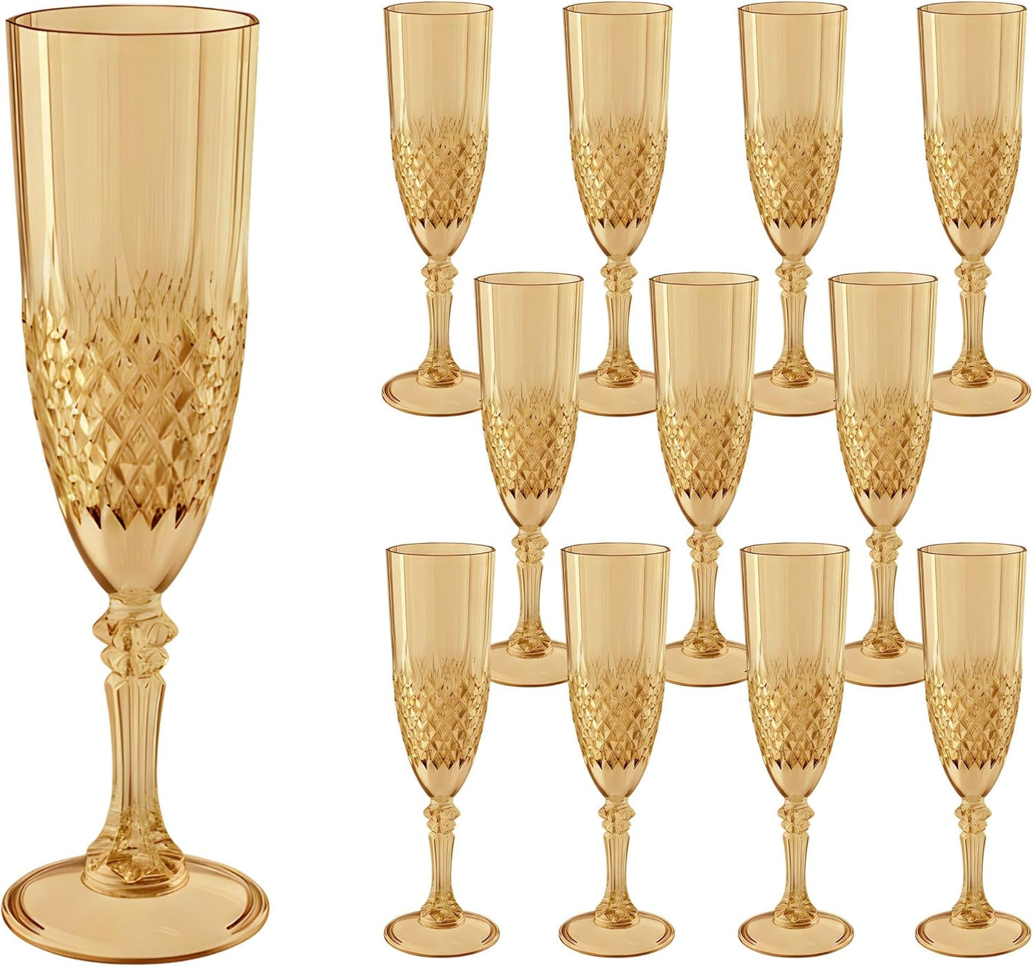 Plastic Champagne Flutes, 12PCS Gold Wine Glasses Goblets Cups Reusable Flute, for Weddings Bachelor Parties Toasting and Events(12, Gold)