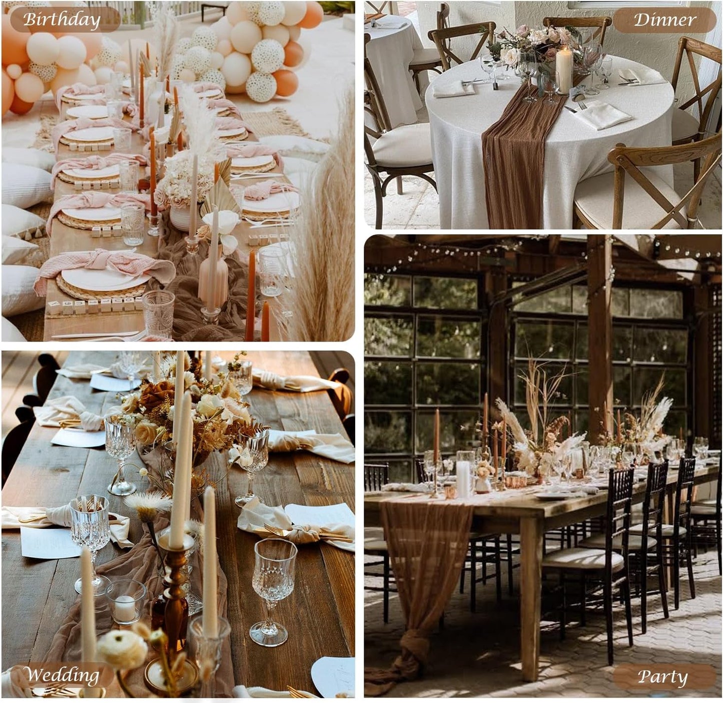 3 Pack Brown Cheesecloth Table Runner 35x120 Inch Gauze Coffee Table Runner Rustic Boho Cheese Cloth Sheer Runner for Wedding Baby Shower Bridal Shower Birthday Party Fall Decorations