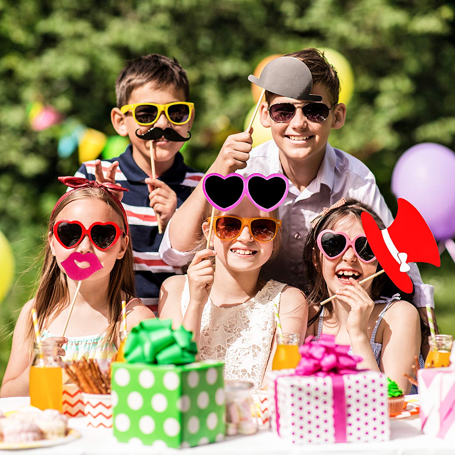 Gejoy 60 Pcs Photo Booth Props DIY Kit Funny Selfie Props Accessories for Grad Wedding Prom Party