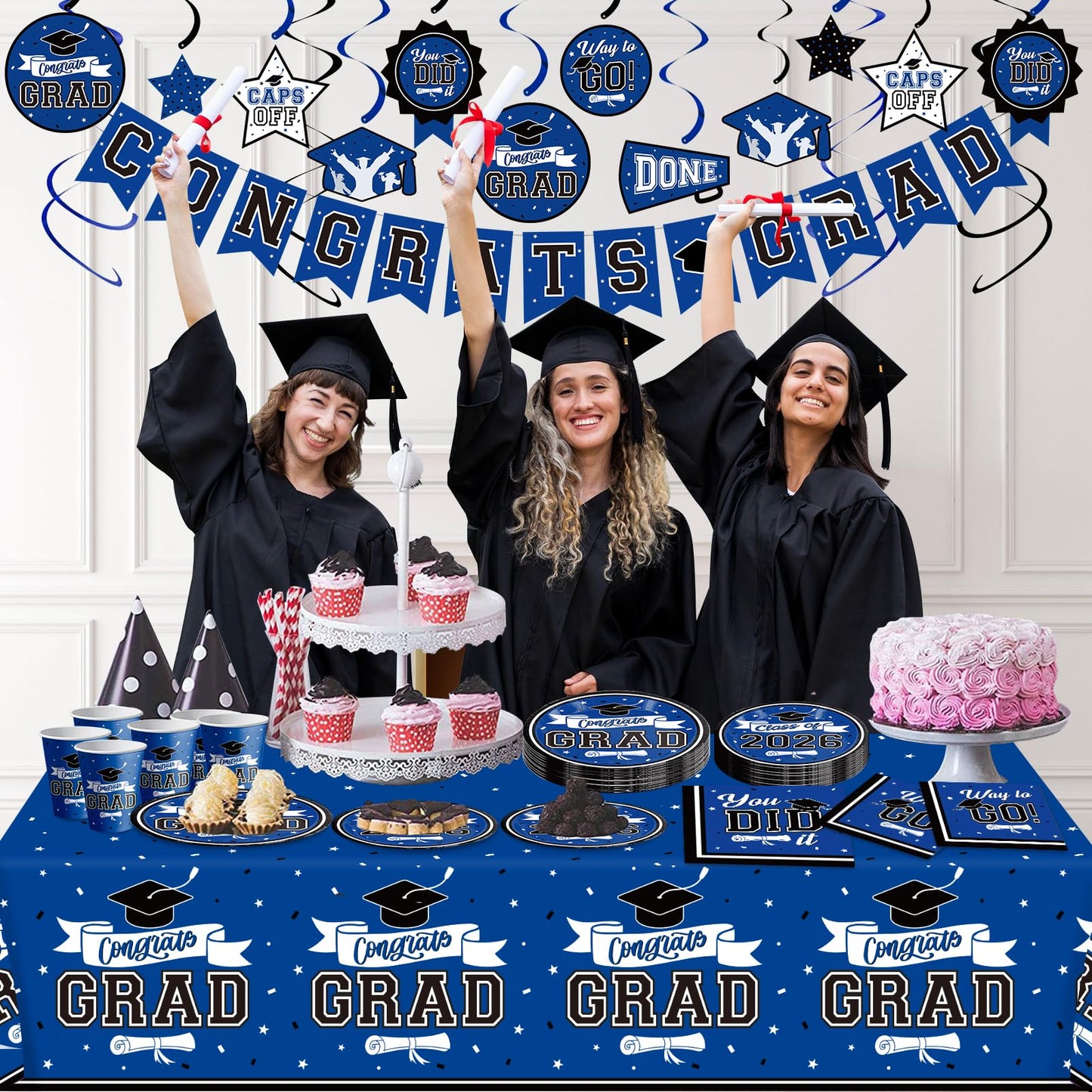 DAZONGE Graduation Decorations 2026 Blue, 265pcs Graduation Party Decorations 2026, Disposable