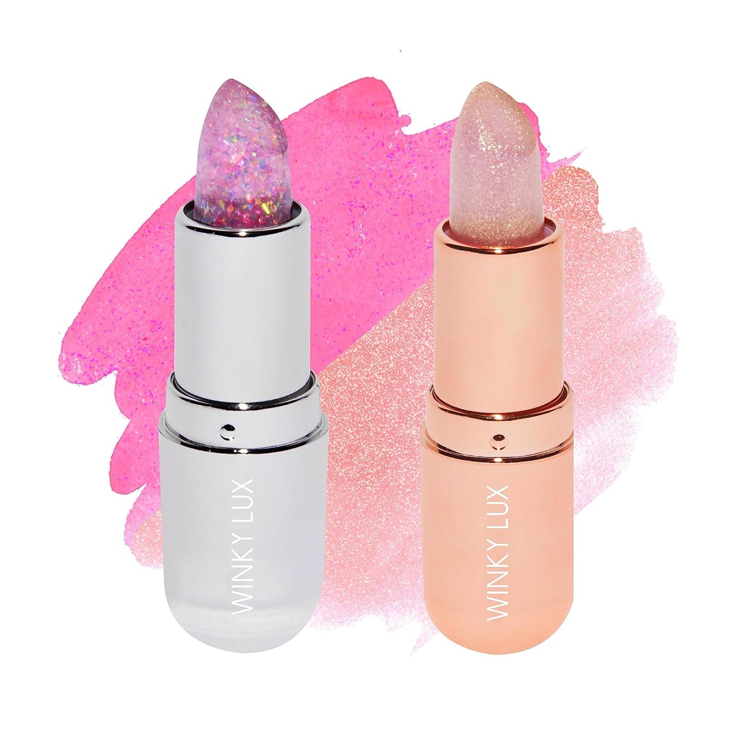 Winky Lux Lavender Glitter Confetti Balm & Rosé Glimmer Balm Duo – Nourishing pH Lip Balms with Color Changing Pink Tint, Hydrating Formula Softens Lips