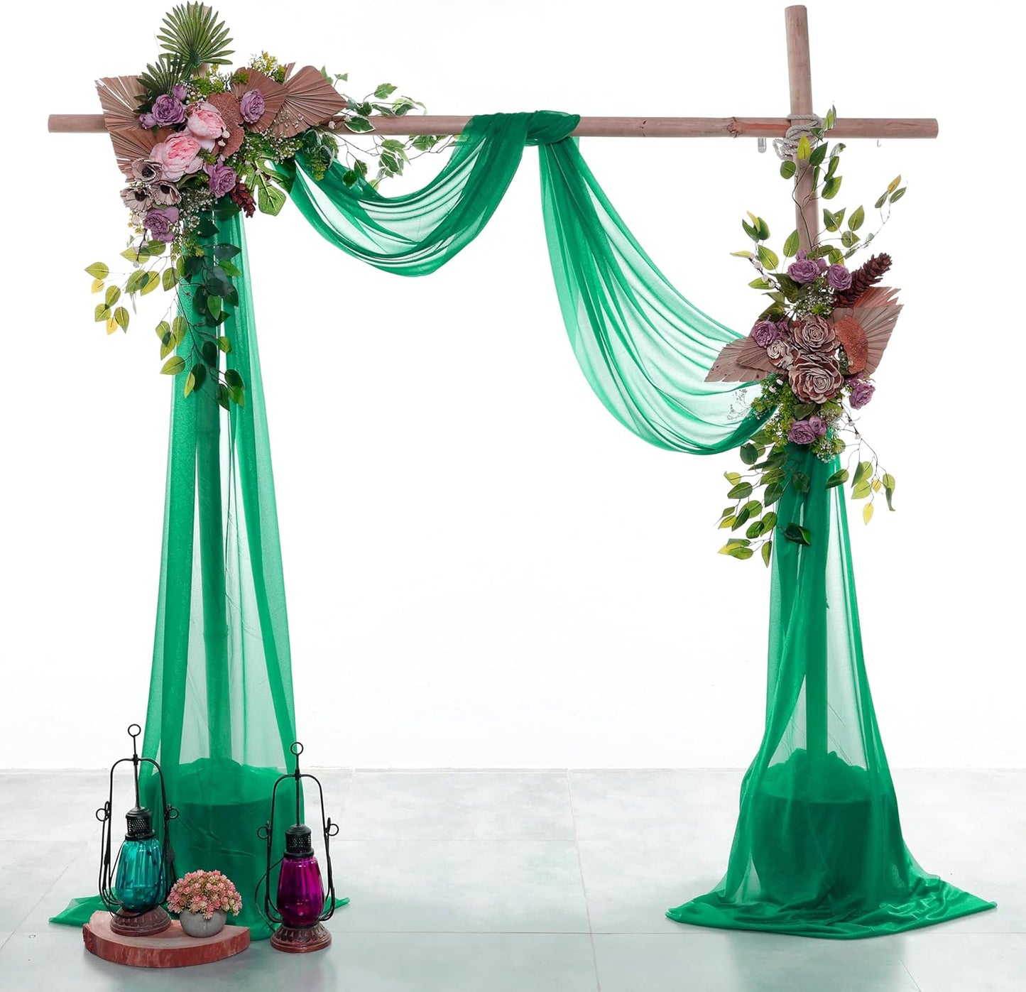 VDS Pack of 1 Panel (30 Inch X 20 Feet) Wedding Arch Draping Fabric Sheer Chiffon Fabric Drapery for Wedding Ceremony Reception Swag Backdrop Canopy Chuppah ARBO Altars Decoration (Emerald)