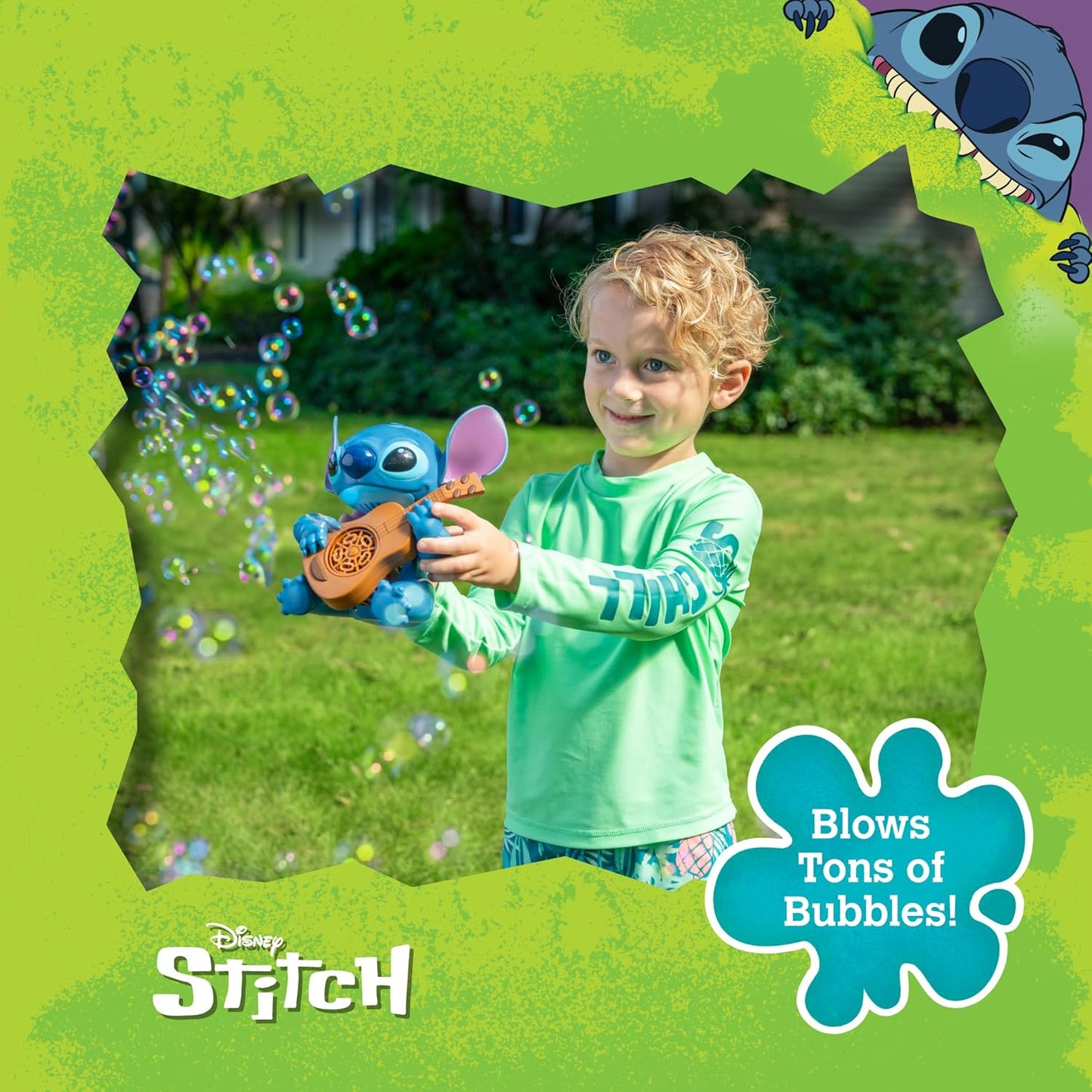 Stitch NO Spill Musical Bubble Machine | Bubble Toy for Toddlers and Kids | Amazon Toys Exclusive with 16 oz of Extra Bubble Solution (Bubble Solution Bottle Colors Will Vary)