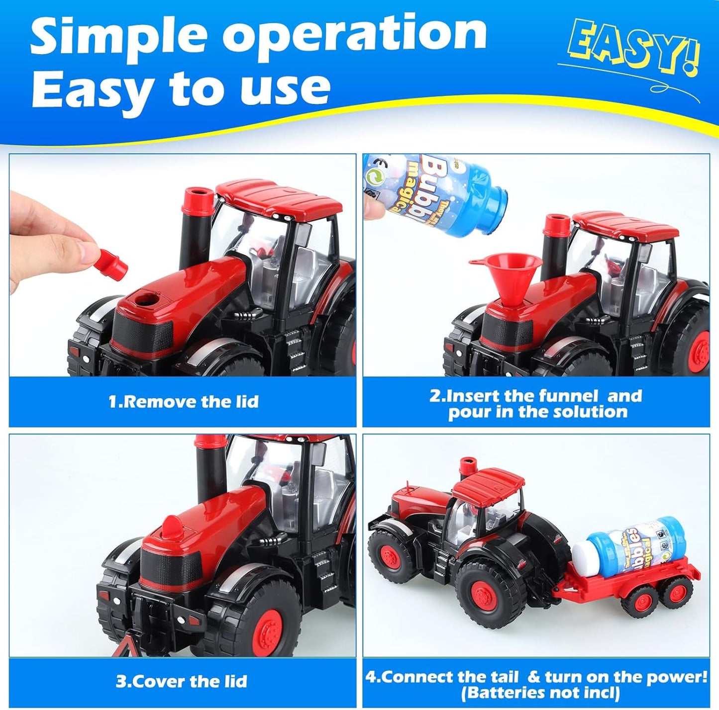 Tractor Bubble Machine for Kids 3 4 5 6 Years Old Boys: 2 in 1 Farm Tractor Toy Automatic Bubble Blowing with Lights & Sounds, Indoor Outdoor Toys for Toddlers, Ideal Gifts for 3-8 Year Olds
