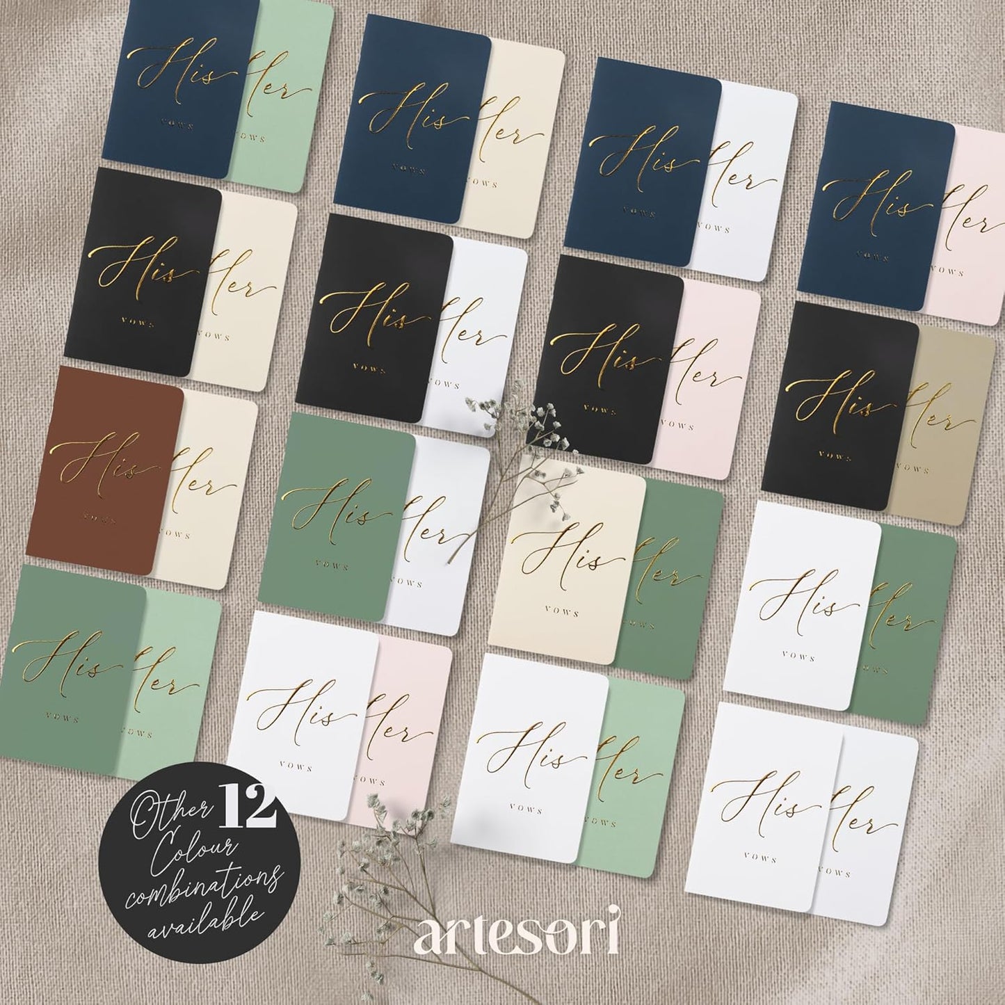 ARTESORI Wedding Vow Book for Her & Him, Soft Touch, Gold Engraving, 28 Lined Pages, Wedding Vow Books His and Hers, Wedding Essentials, Wedding Registry Gifts, His and Hers Gifts [Blush & Pine]