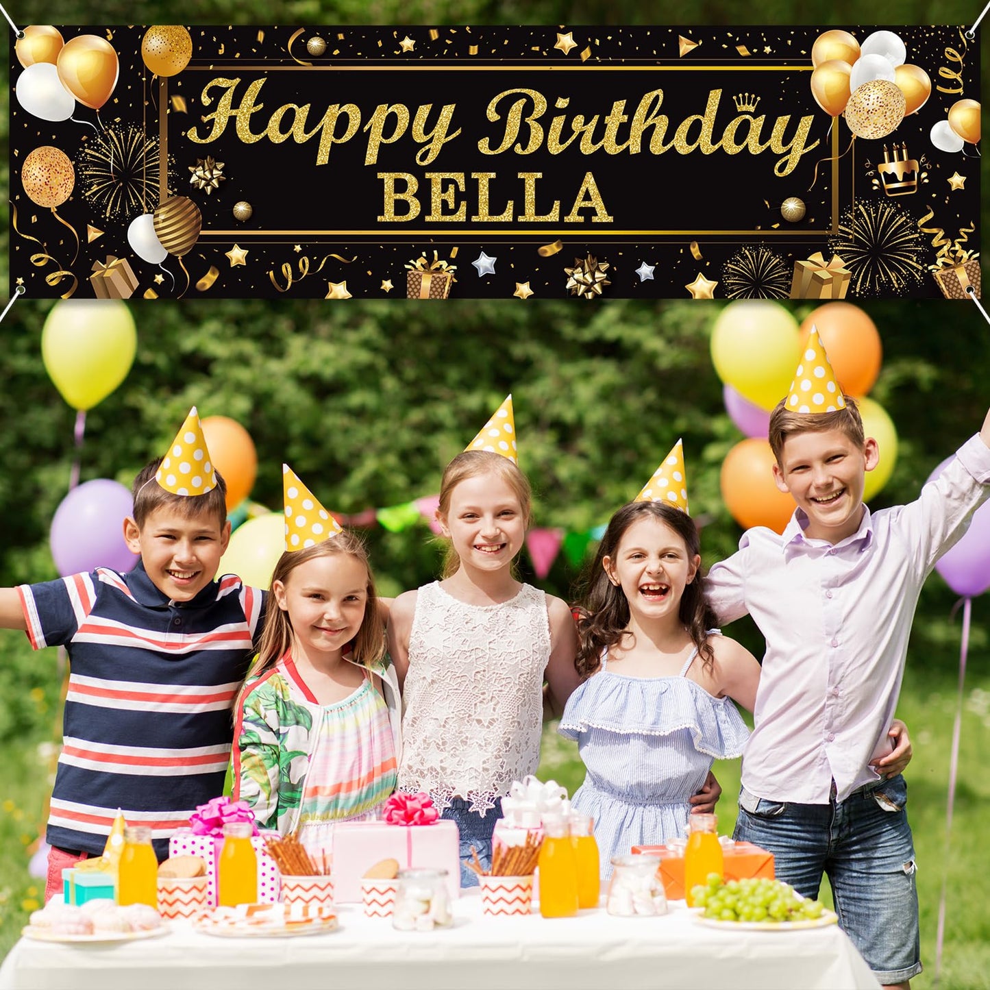 Lonfliness Personalized Birthday Banner Happy Birthday Party Decoration Custom DIY Black Gold