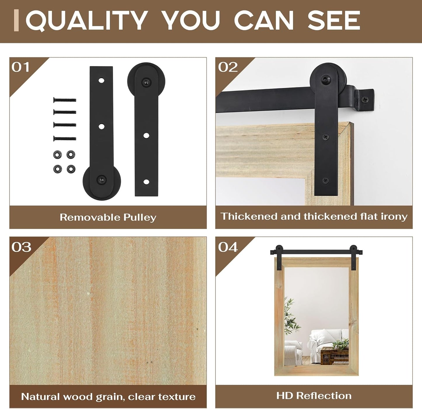 COGOOD Farmhouse Barn Door Mirror - 21" x 30" Rustic Wood Framed Wall Mirror for Bathroom, Living Room, Entryway Wall Decor (Burlywood)