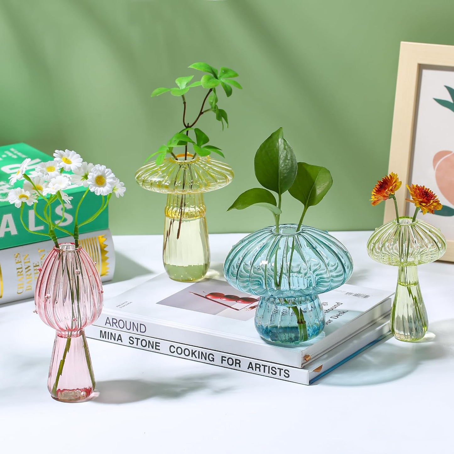 Plant Propagation Station, Set of 6 Colored Mushroom Vase, Propagation Stations, Small Plant Terrarium, Unique Crystal Mushroom Jars for Plants for Hydroponics Home Garden Office Decoration (Colorful)