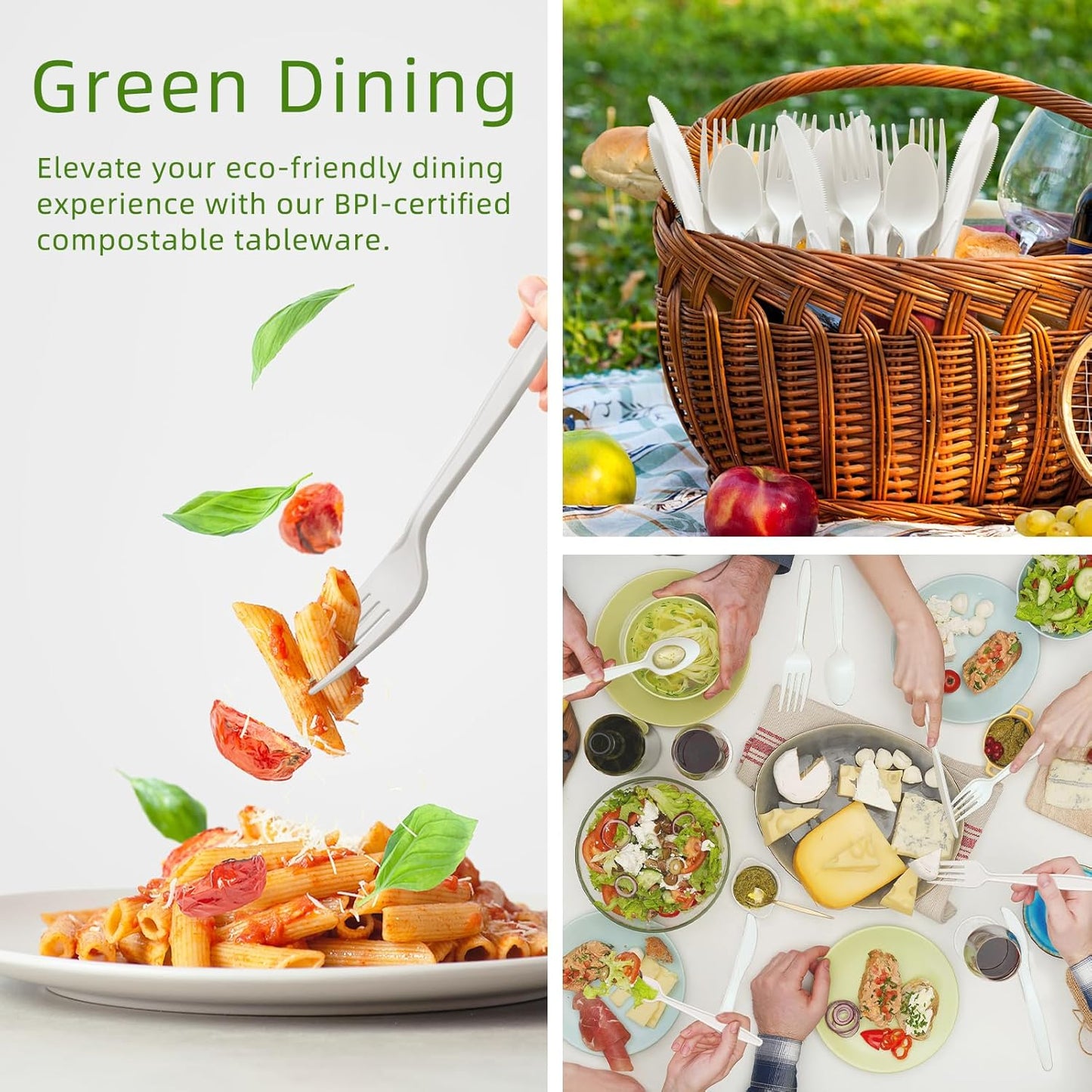 300 Count 100% Compostable Silverware, Ivory White Disposable Silverware, Plastic Forks Spoons Knives Bulk, Compostable Utensils No Plastic Silverware, Compostable Cutlery for Party Office Wedding