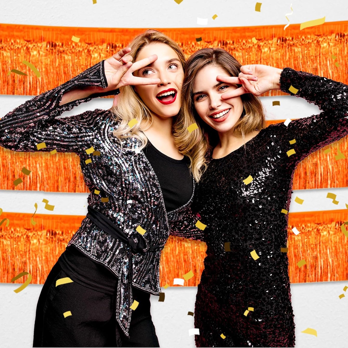 6 Pack 10 Feet Orange Foil Fringe Garland Metallic Tinsel Streamers Banner Wall Hanging Curtain Backdrop for Parade Floats, Birthday, Graduate, Mother's Day, Wedding Party Decoration