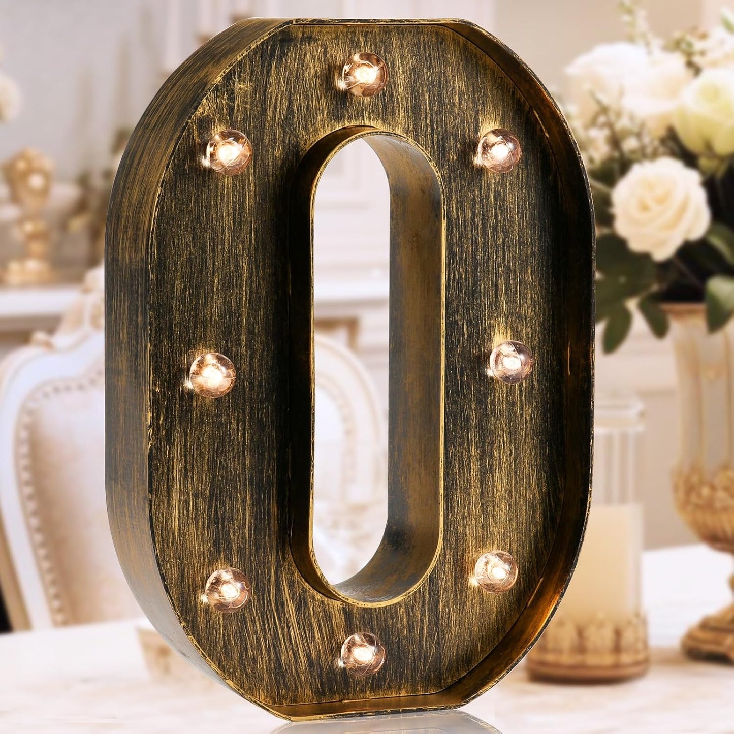 OYCBUZO Golden Black Led Marquee Letter - Industrial, Vintage Style Light Up Alphabet Letter Sign for Cafe Wedding Birthday Party Christmas Lamp Home Bar Initials Decor - O